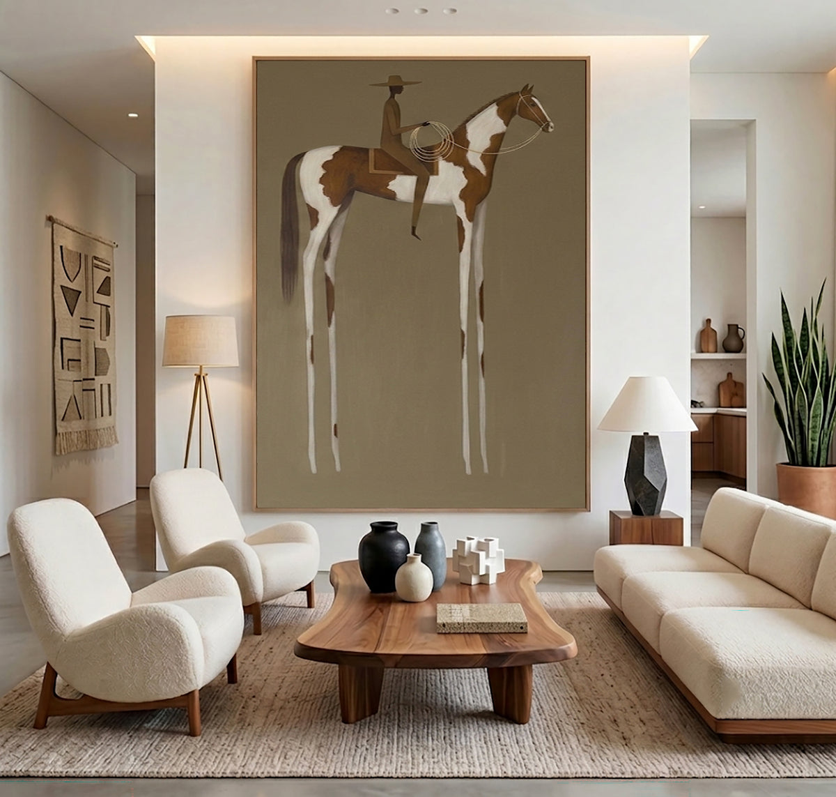 Large Modern Western Equestrian Wall Art Horse Rider Oil Painting Cowboy Cowgirl Inspired Vintage Americana Artwork Luxury Home Decor