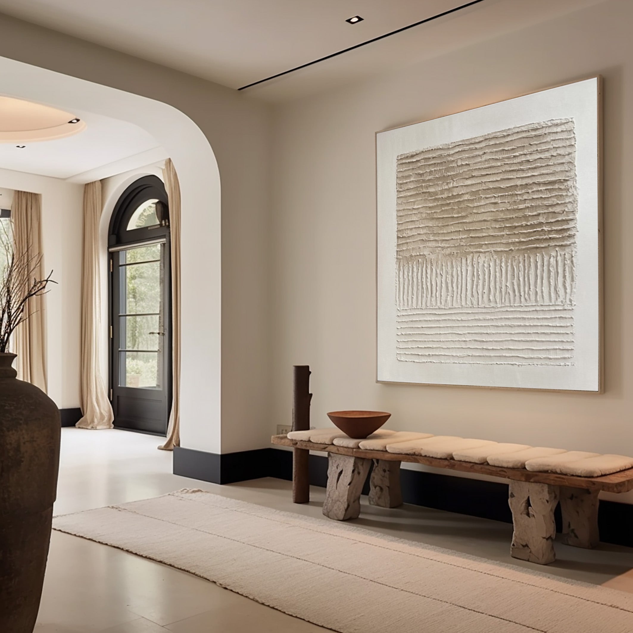 Abstract Neutral Art with Impasto Layers and Vertical Core #MM561