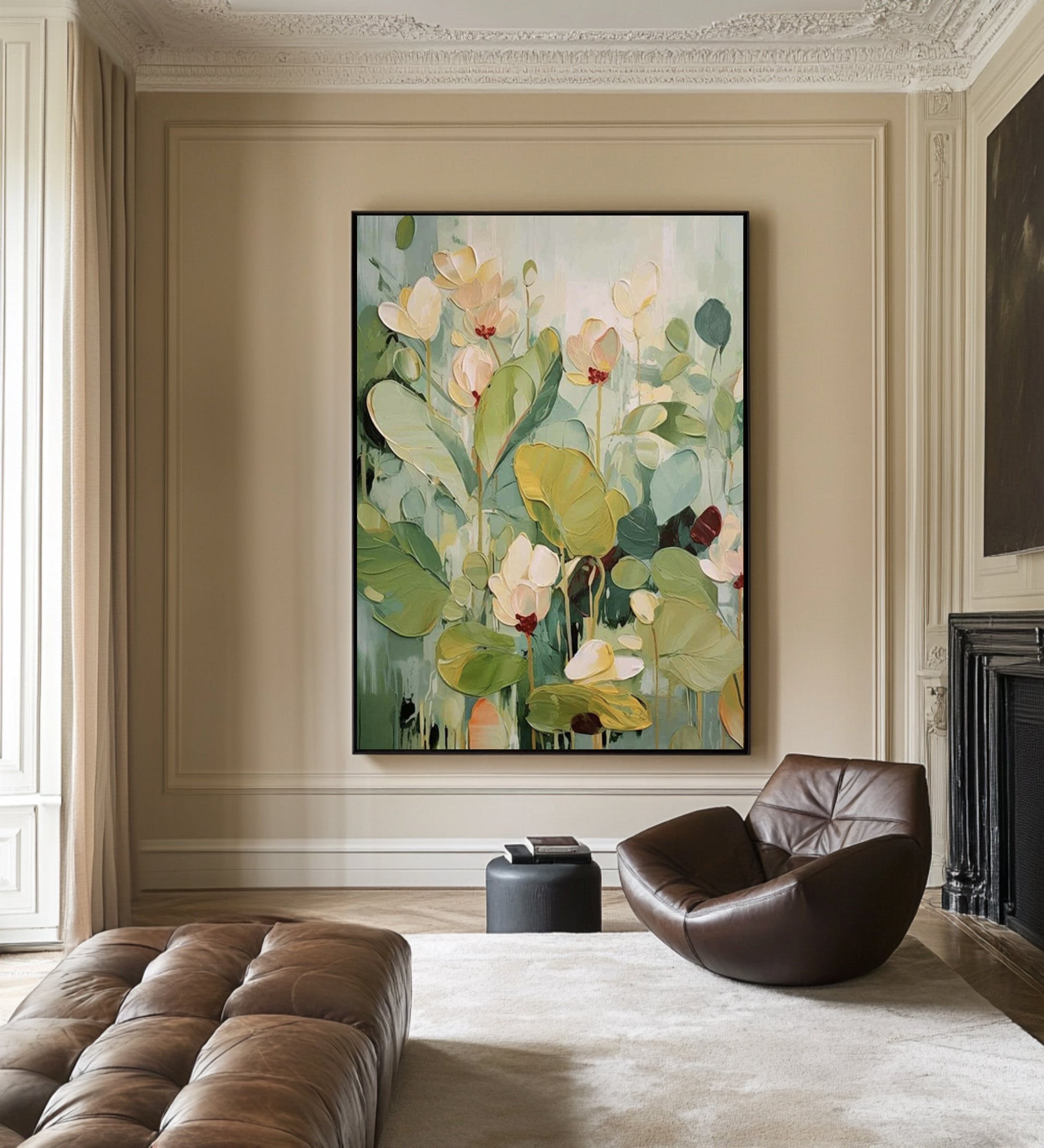 Large Green Floral Canvas Art Contemporary Botanical Painting