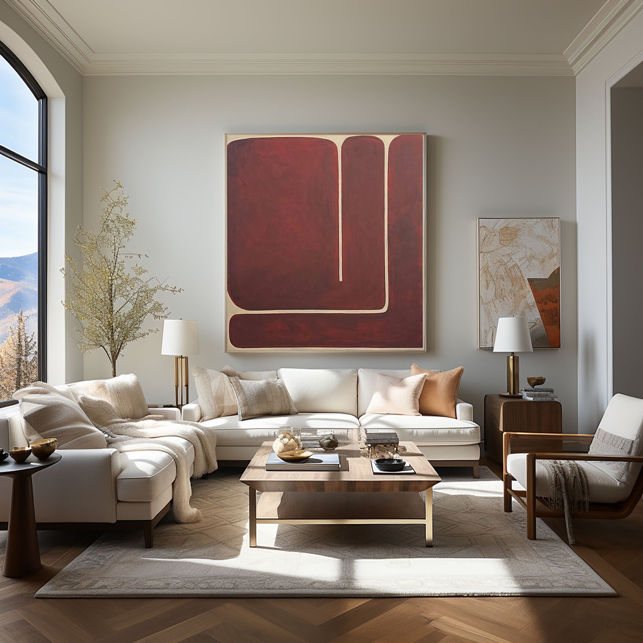 Rustic Red Geometric Abstract Canvas Modern Home Decor #MM080