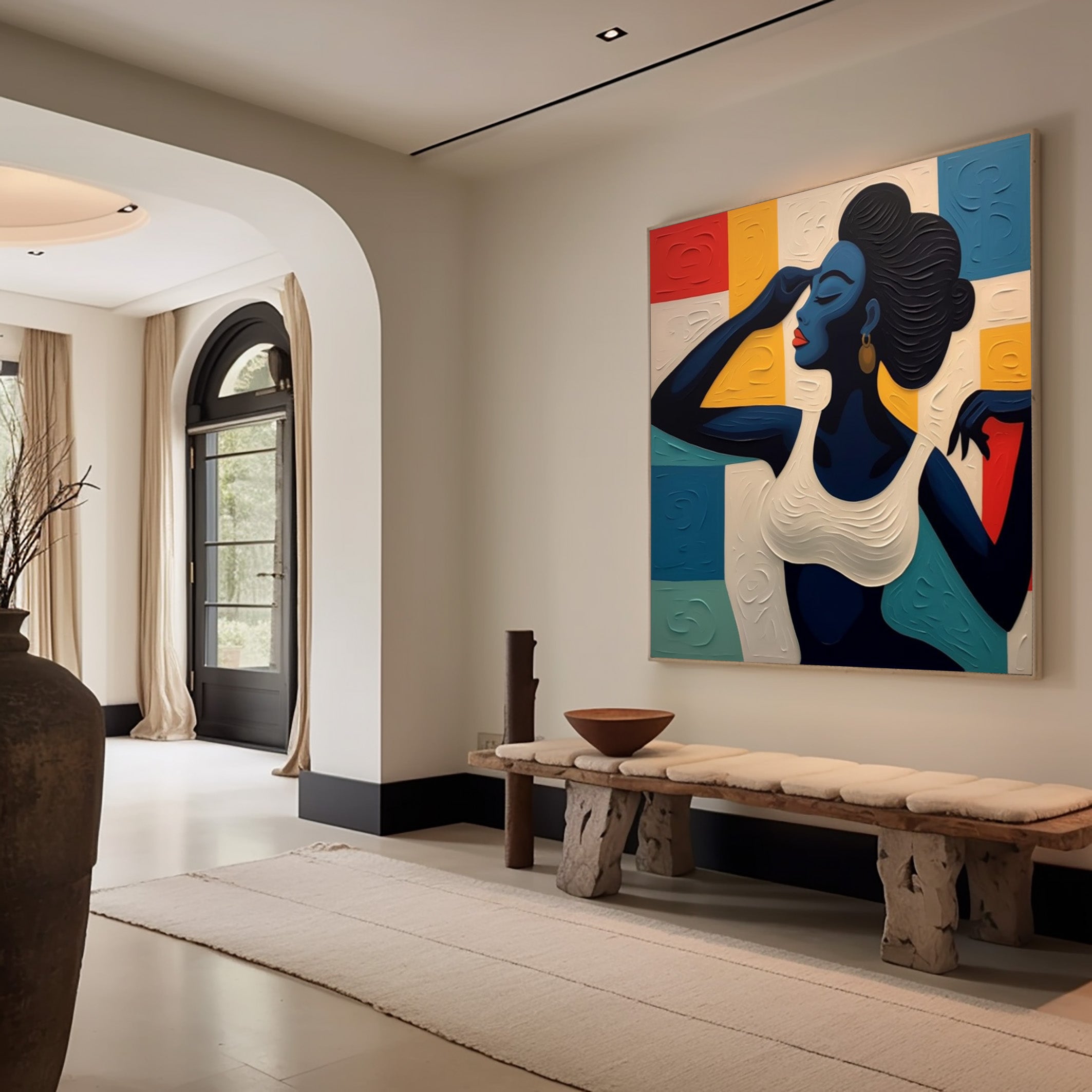 Color Form Harmony: Textured Portrait with Bold Color Grid #MM520