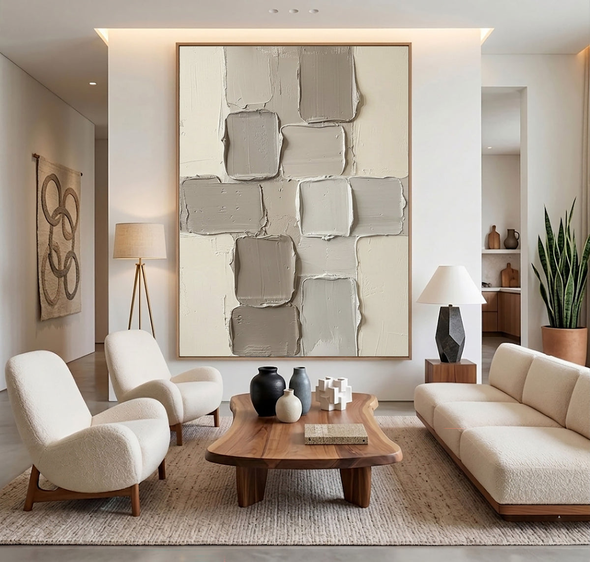 Drifting Forms In Neutral Space Large White Beige Abstract Textured Wall Art Sculptural Relief