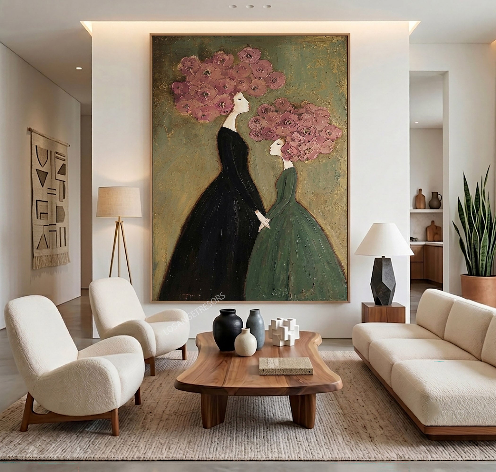 Large Floral Portrait Wall Art Modern Botanical Figure Oil Painting