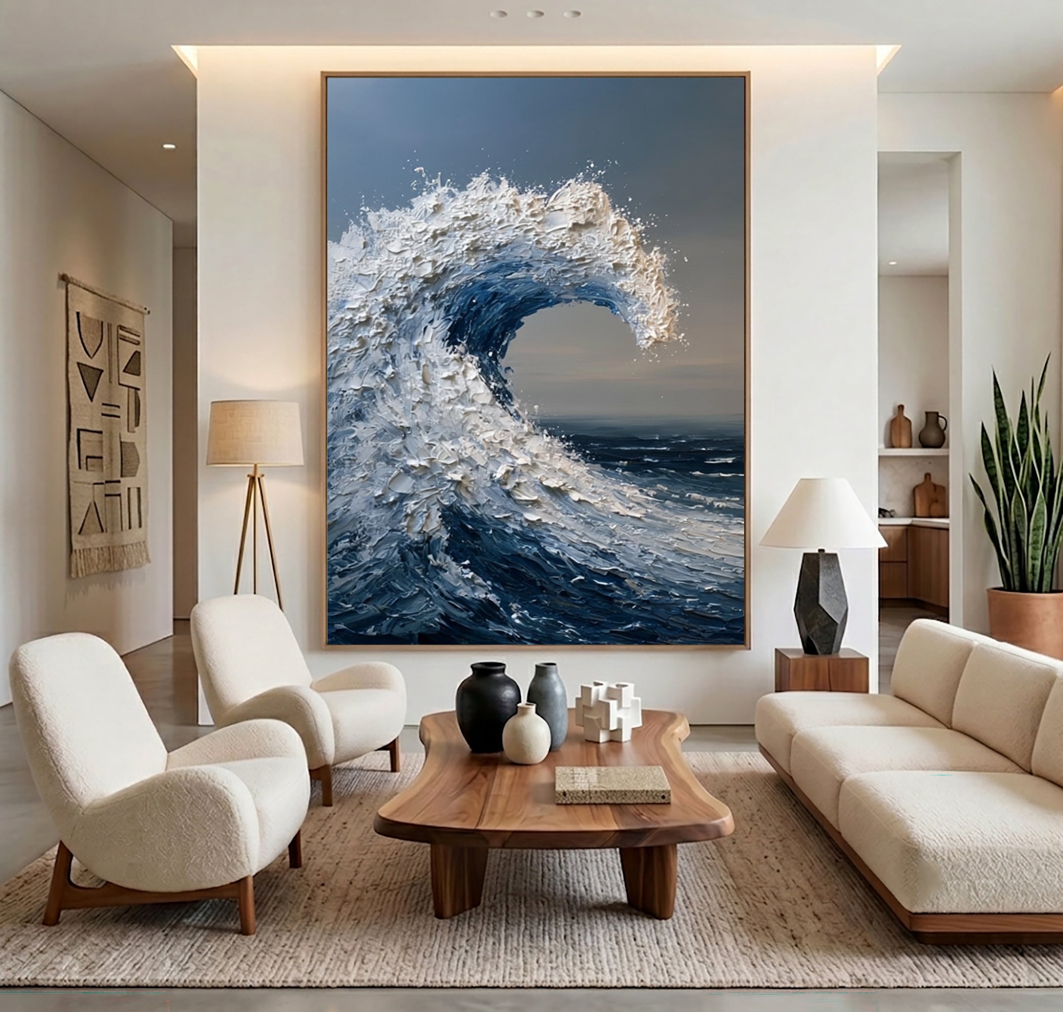 Large Textured Ocean Wave Wall Art Hand Painted Oil Painting Seascape Cowboy Cowgirl Inspired Vintage Americana Artwork Modern Home Decor