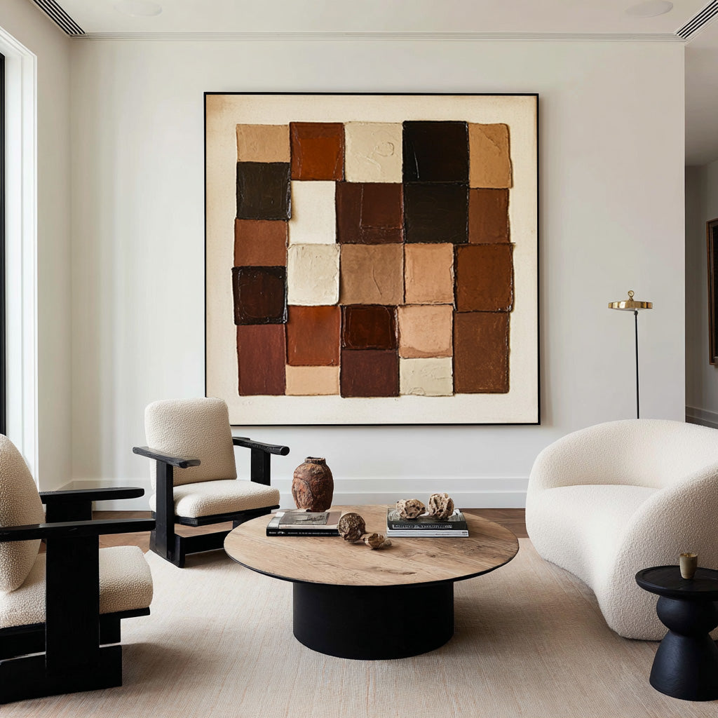 Textured Large Neutral Square Grid Art| KelorArt #CZ 011