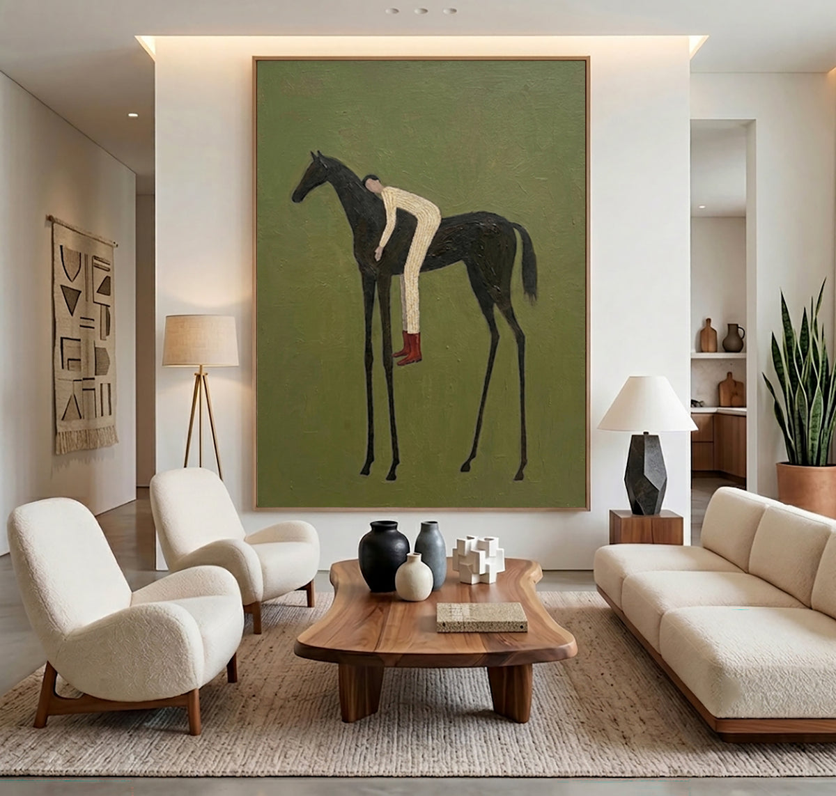 Large Contemporary Figurative Horse Rider Wall Art Equestrian Oil Painting Minimalist Cowboy Cowgirl Inspired Artwork Modern Home Decor