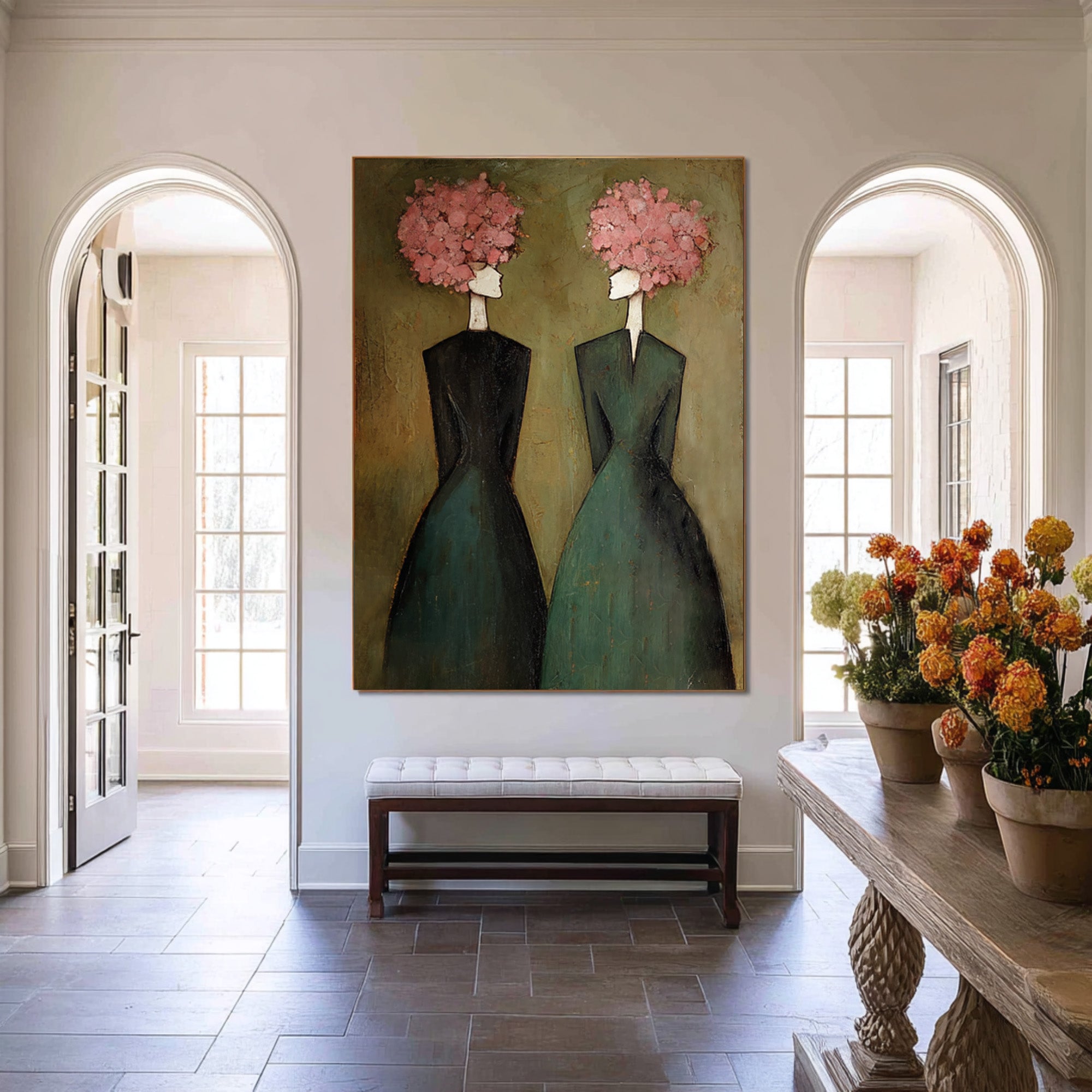 Figurative Floral Oil Painting of Two Women #CZ 032