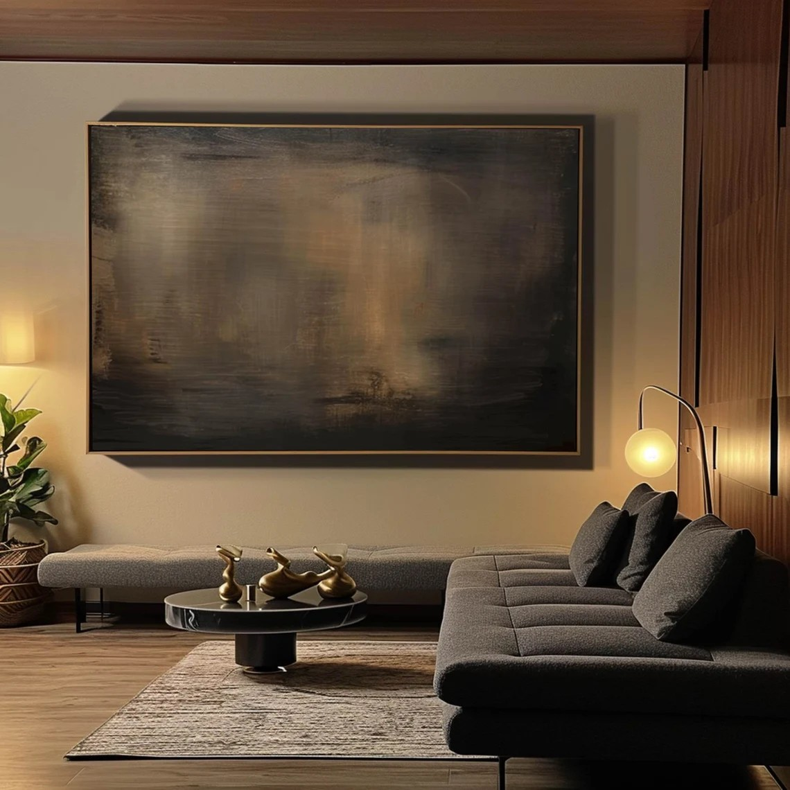 Large Modern Dark Shades Abstract Landscape Wall Decor #MM212