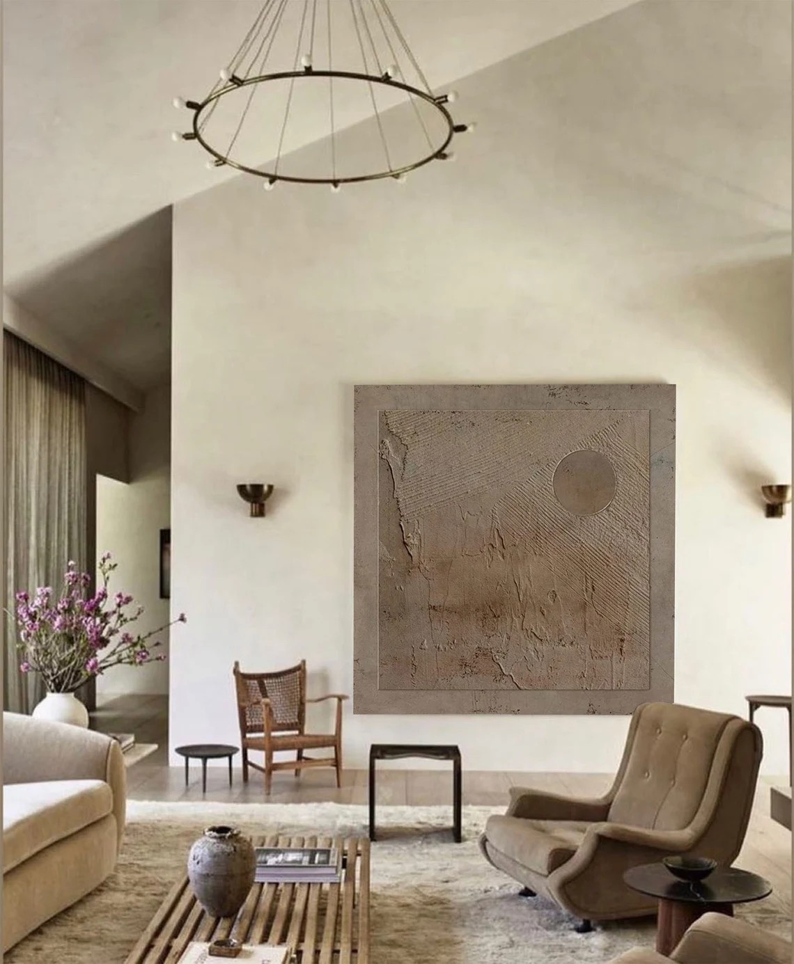 Earth Tone Minimalist Texture Art with Circular Form #MM425