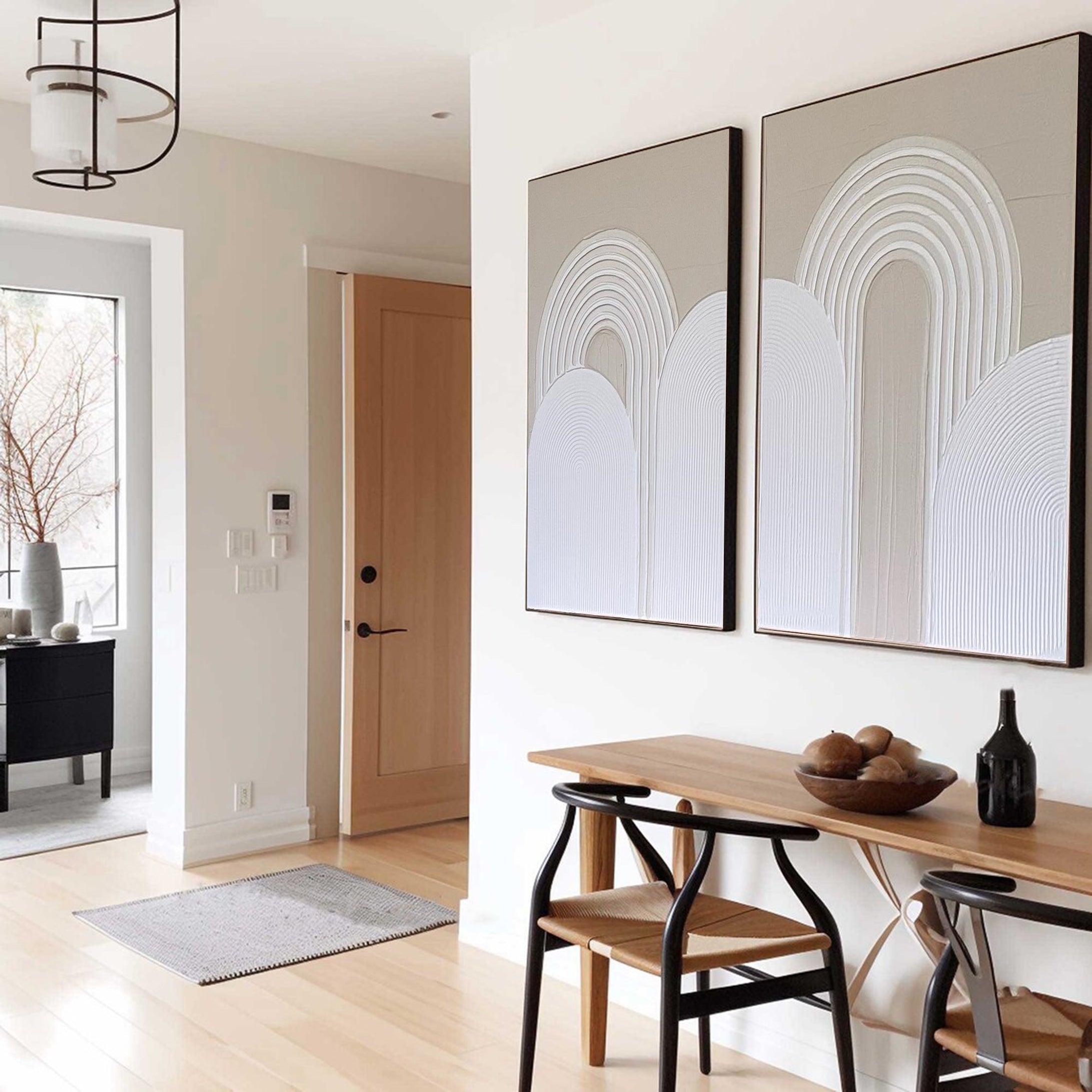 لوحة فنية جدارية عصرية بزخارف دائرية أنيقة بألوان محايدة #MMS049