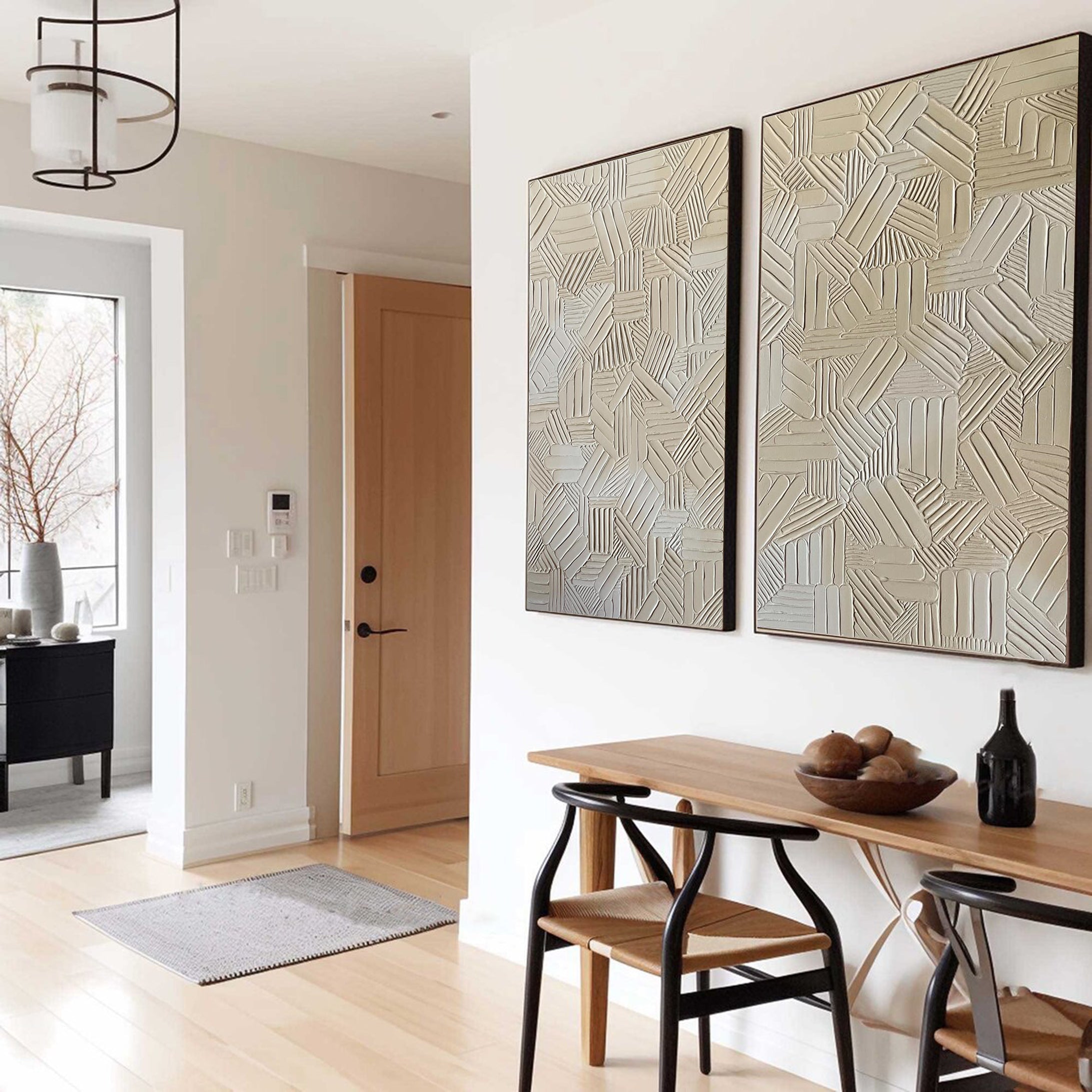 مجموعة من لوحتين فنيتين هندسيتين حديثتين باللون البيج #MMS035