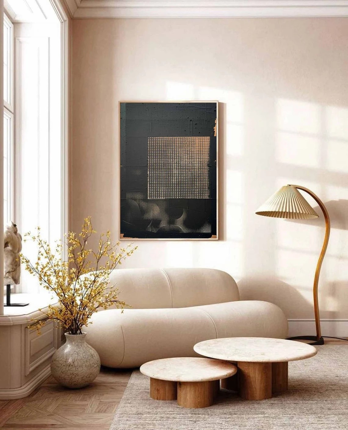 Dark Textured Abstraction, Geometric Grid Focus, Modern Canvas #MM419