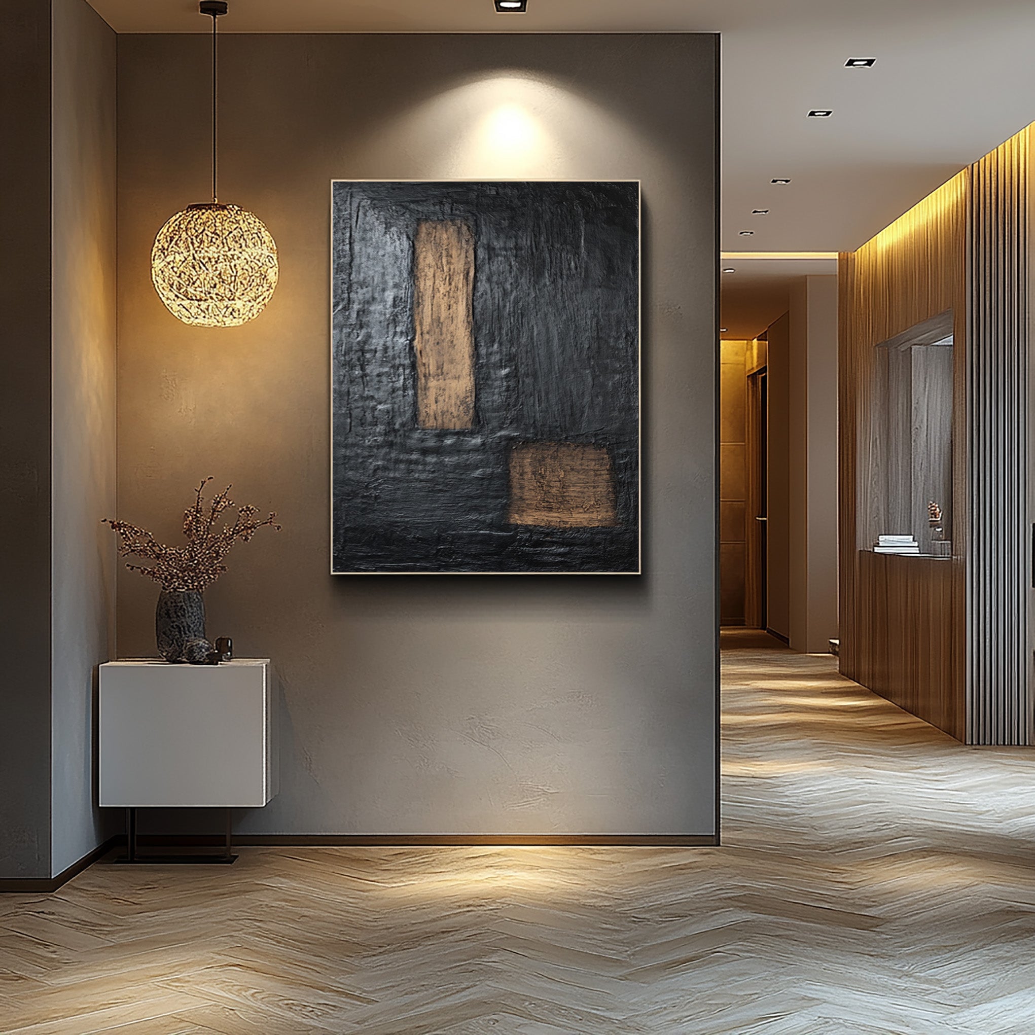 Textured Black and Gold Abstraction, Metallic Modern Art #MM407