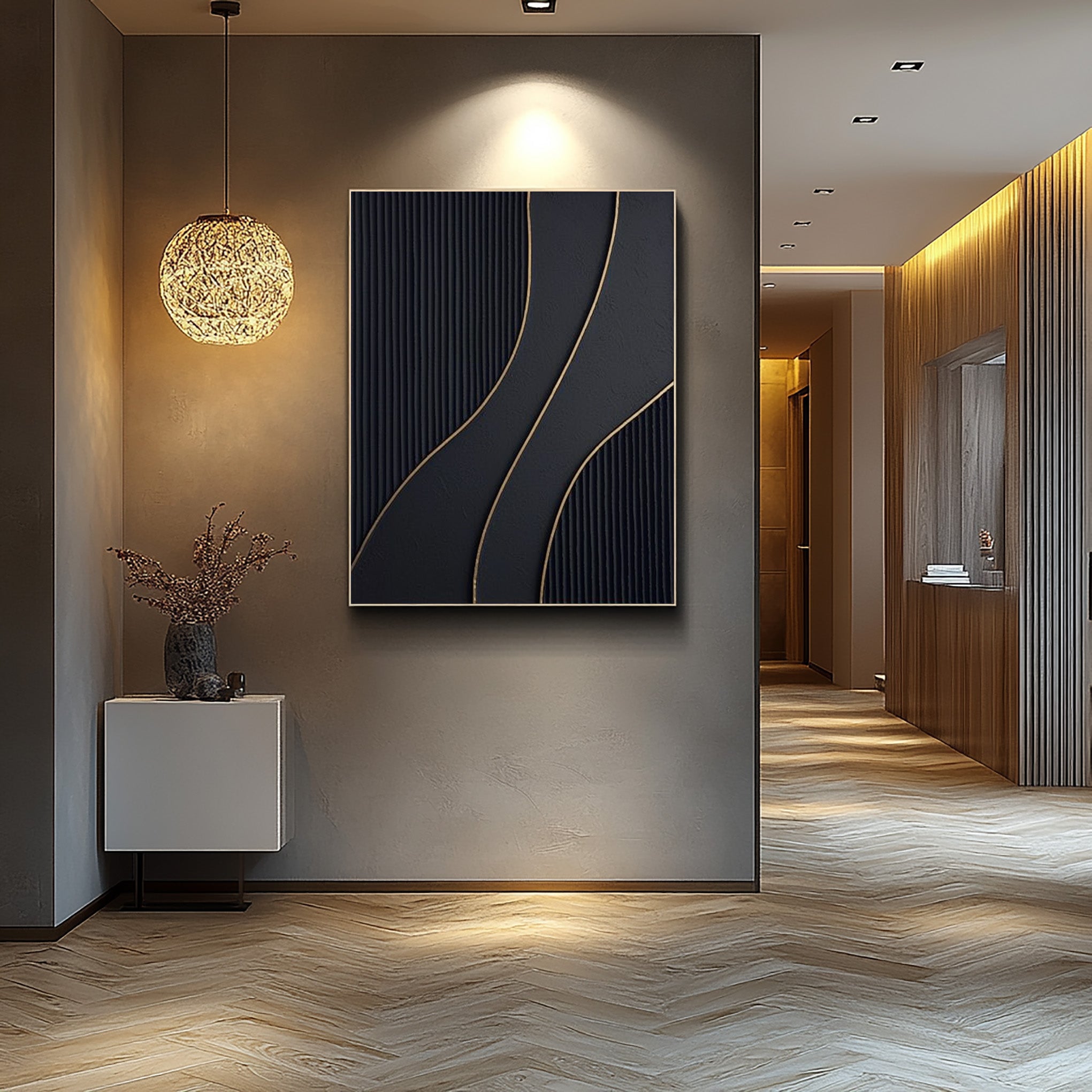 Modern Black and Gold Composition, Dynamic Line Wall Art #MM406