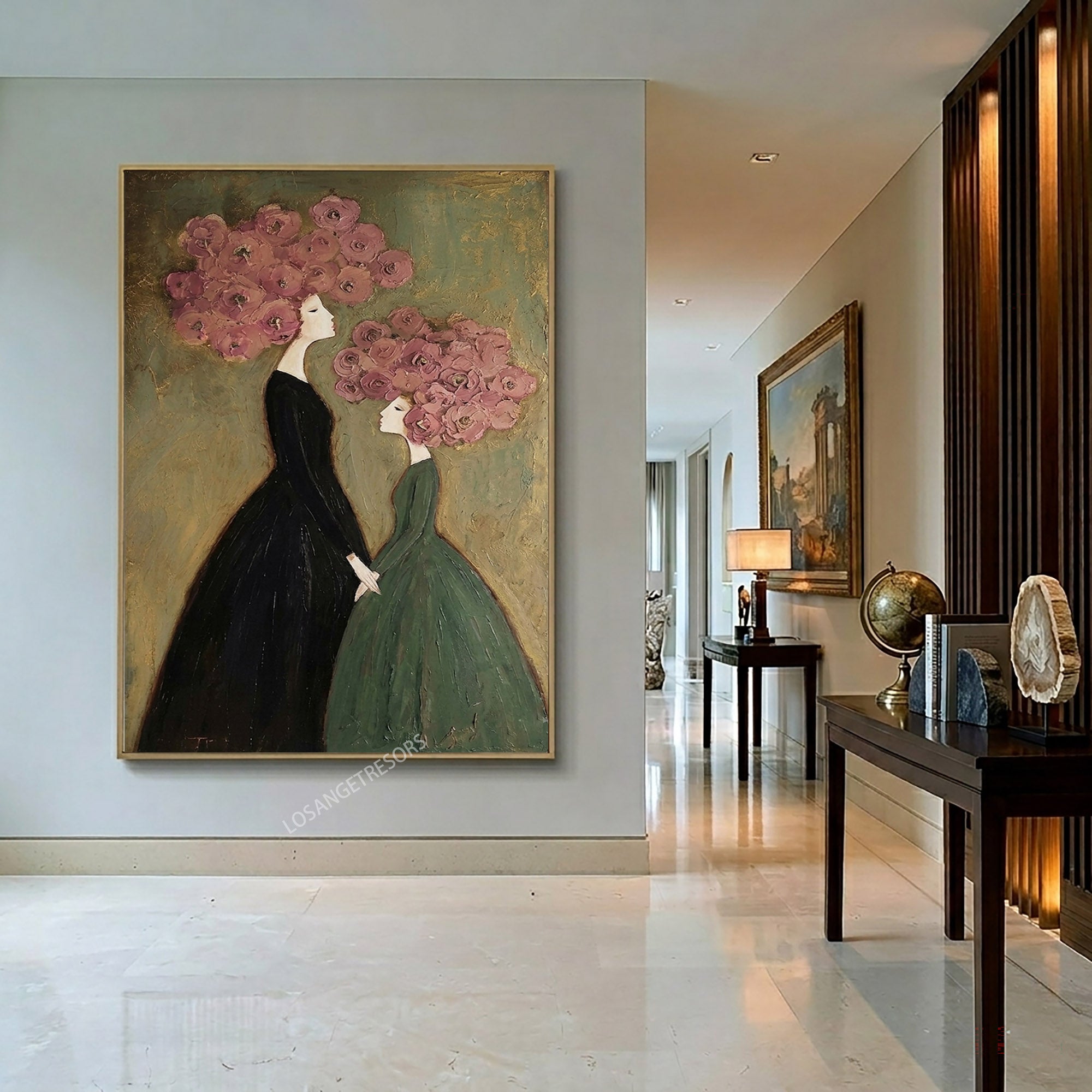 Large Floral Portrait Wall Art Modern Botanical Figure Oil Painting