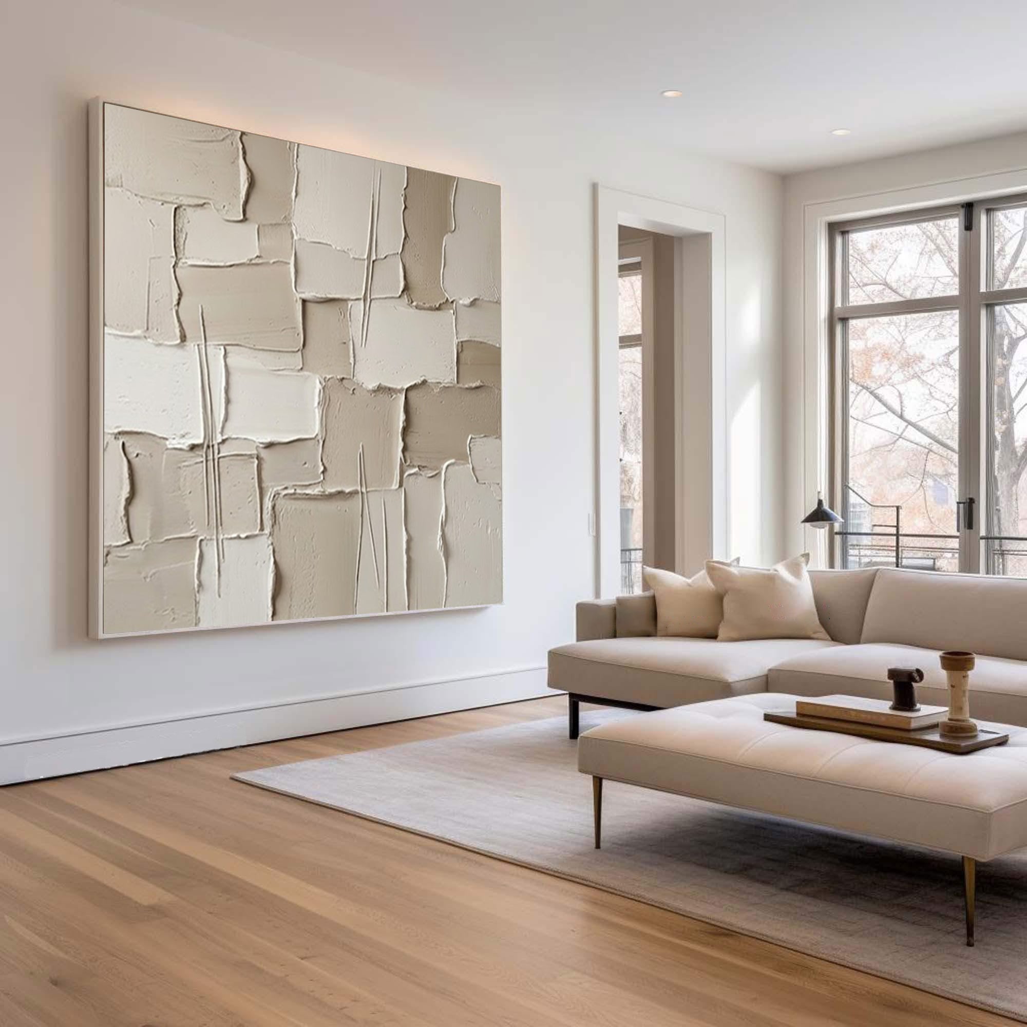 Large Gallery Wall Texture Art Contemporary Neutral Sculptural Canvas Painting