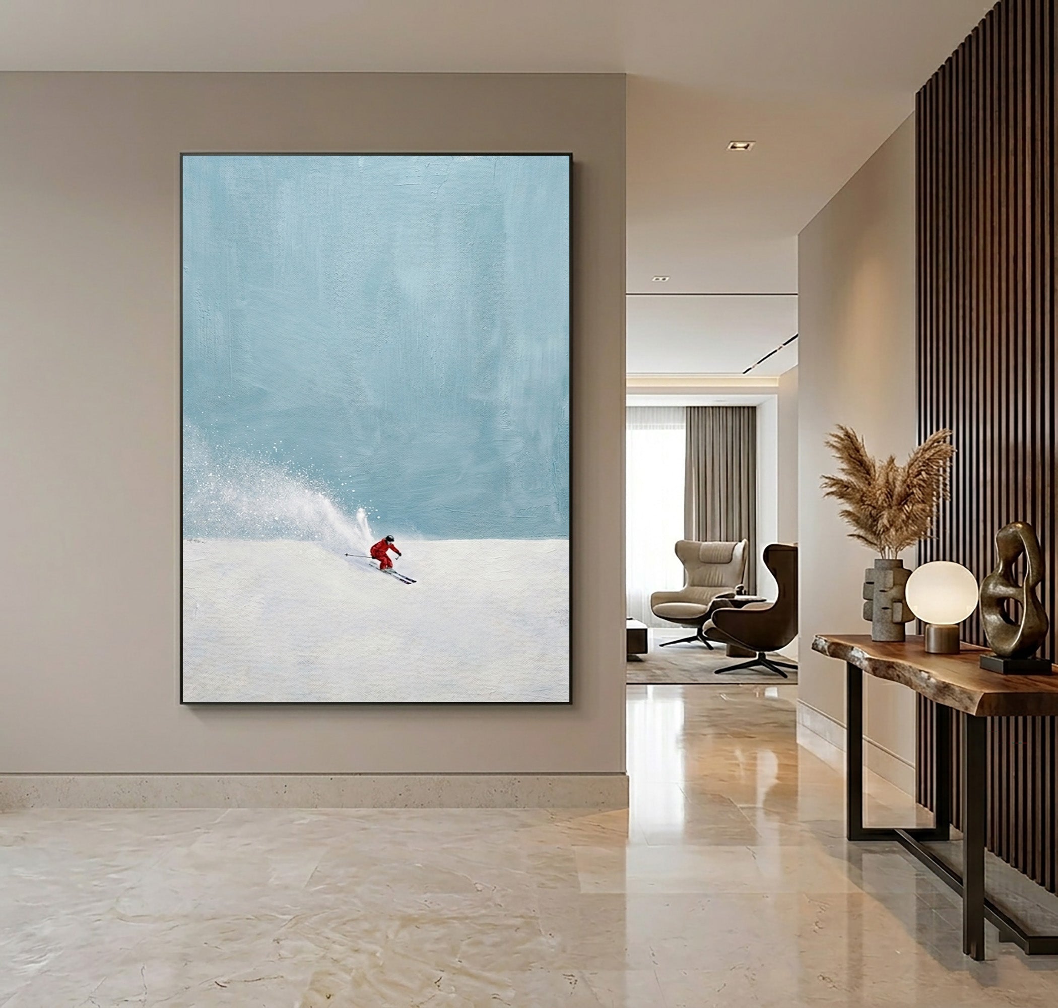 Large Modern Skier Wall Art Minimalist Alpine Snow Canvas Painting
