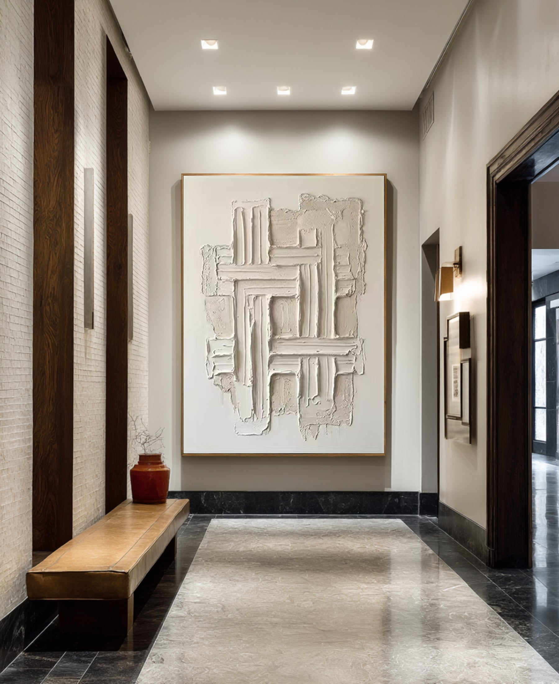 Large Architectural Oil Wall Painting – Minimalist Neutral Abstract Texture Art