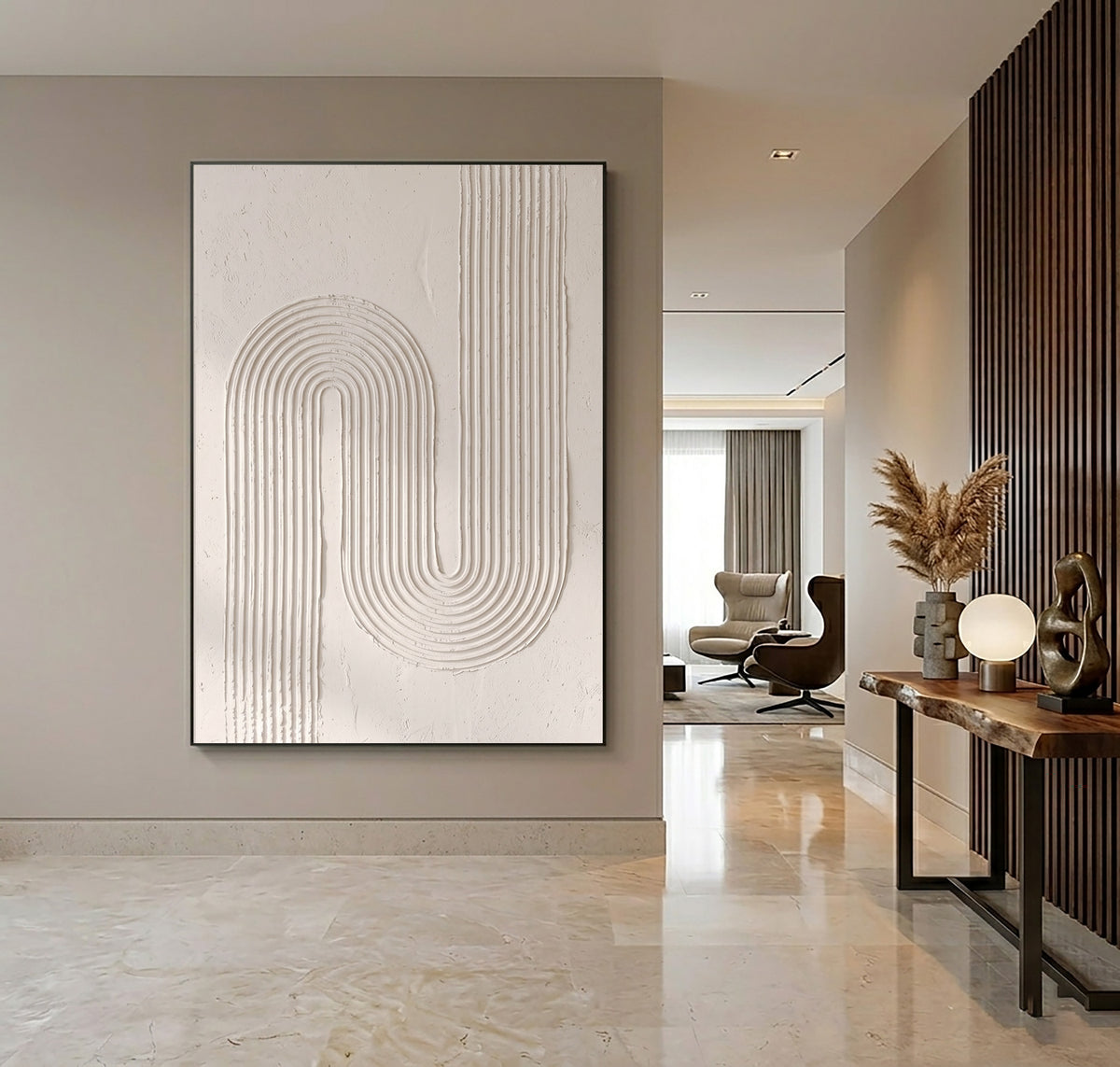 Modern Linear Sculpture Handmade Abstract Artwork White Textured Relief Painting Minimalist Wall Decor