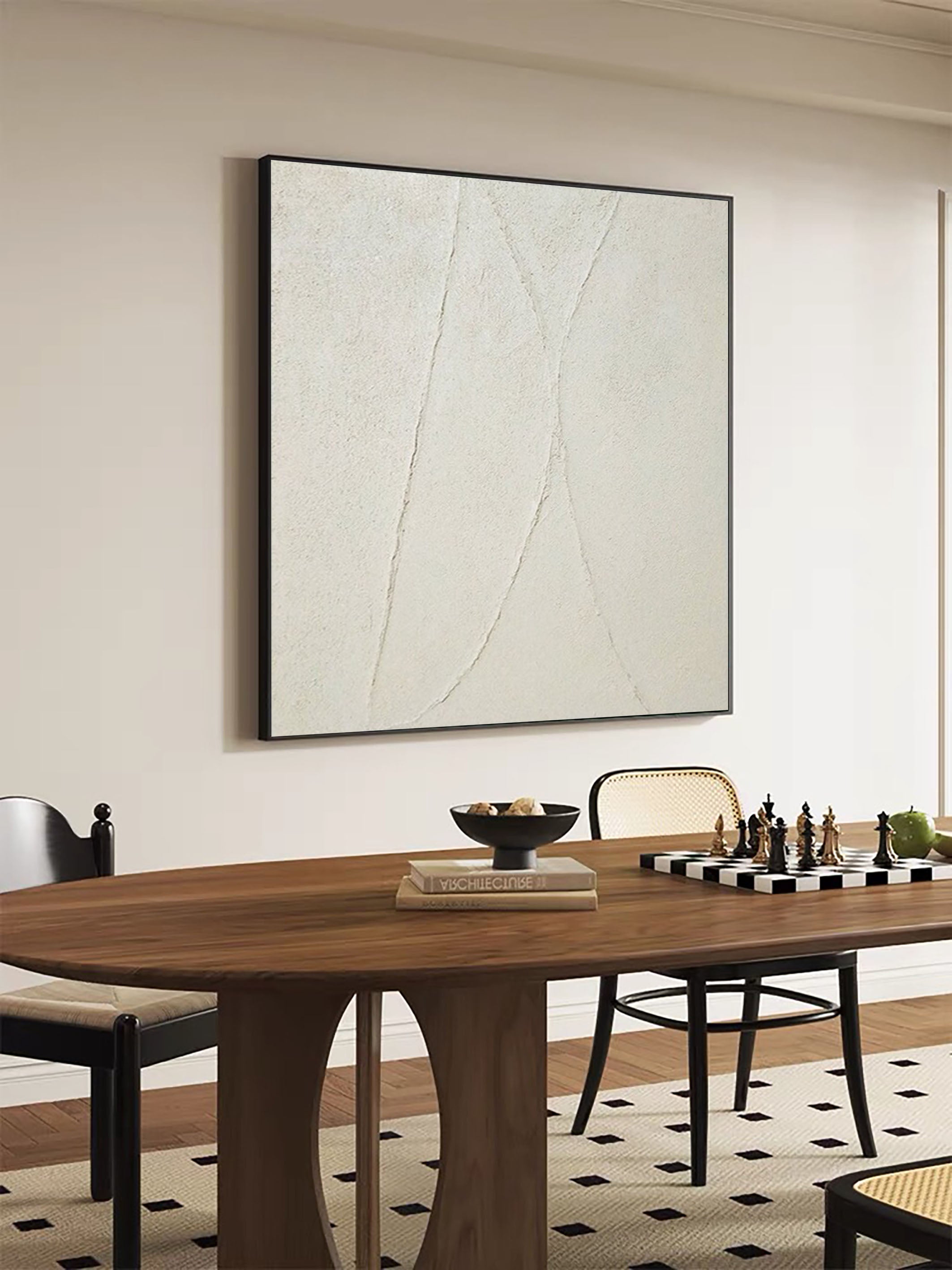 Minimalist Abstract Canvas with Neutral Beige and Black Tones #AB069