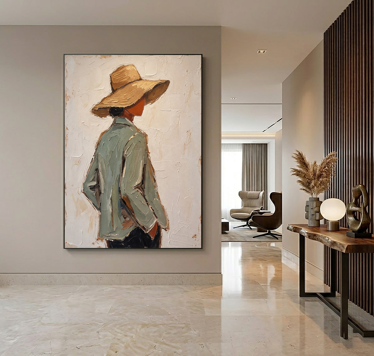 Modern Woman Straw Hat Figurative Painting Contemporary Wall Art