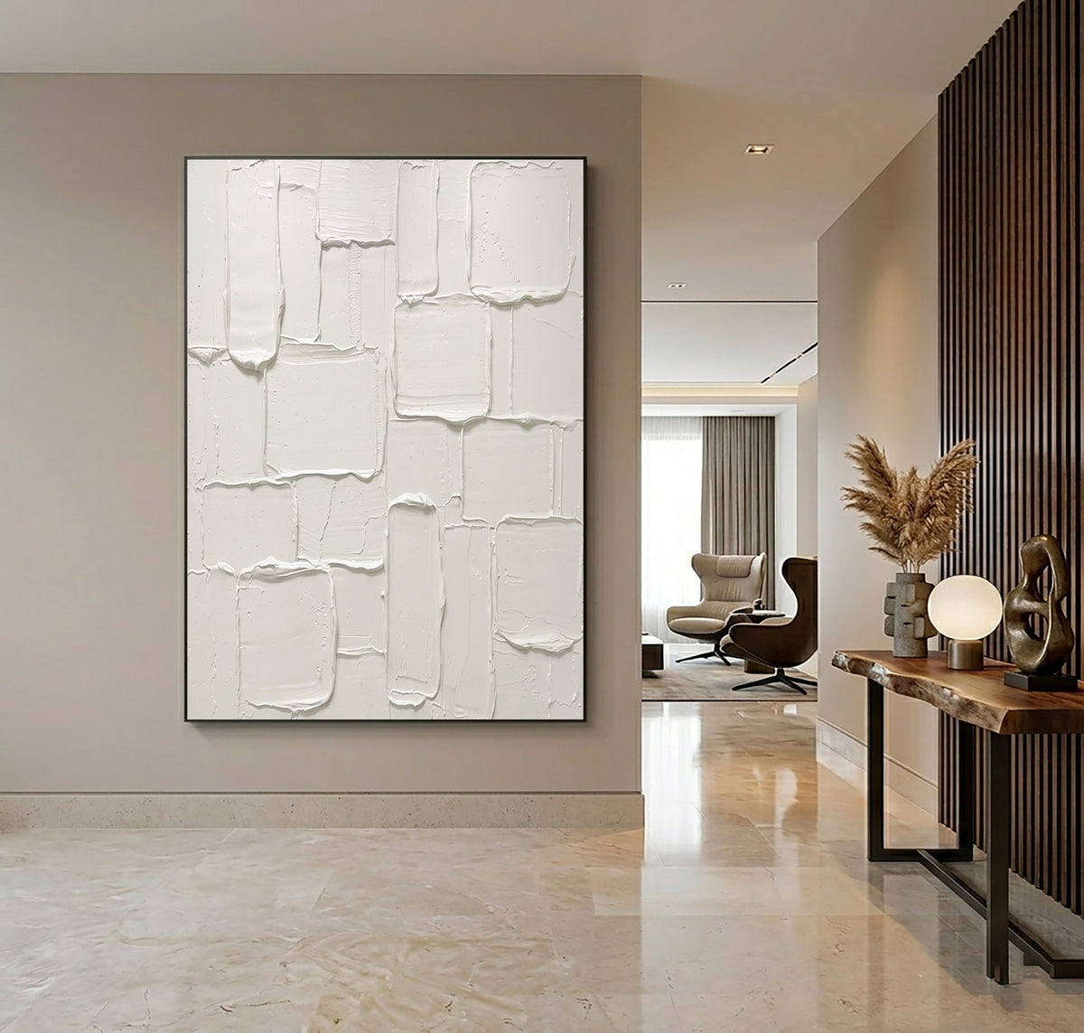 Modern White Relief Textured Abstract Painting Handmade Neutral Wall Art Contemporary Interior Decor