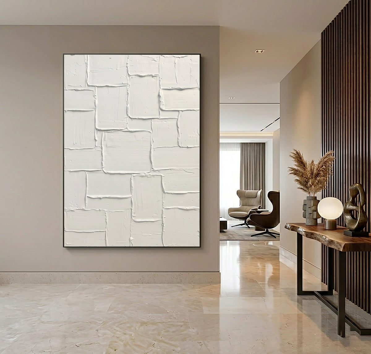 Architectural Ivory Blocks Contemporary Handmade Painting Large Neutral Textured Abstract Wall Artwork