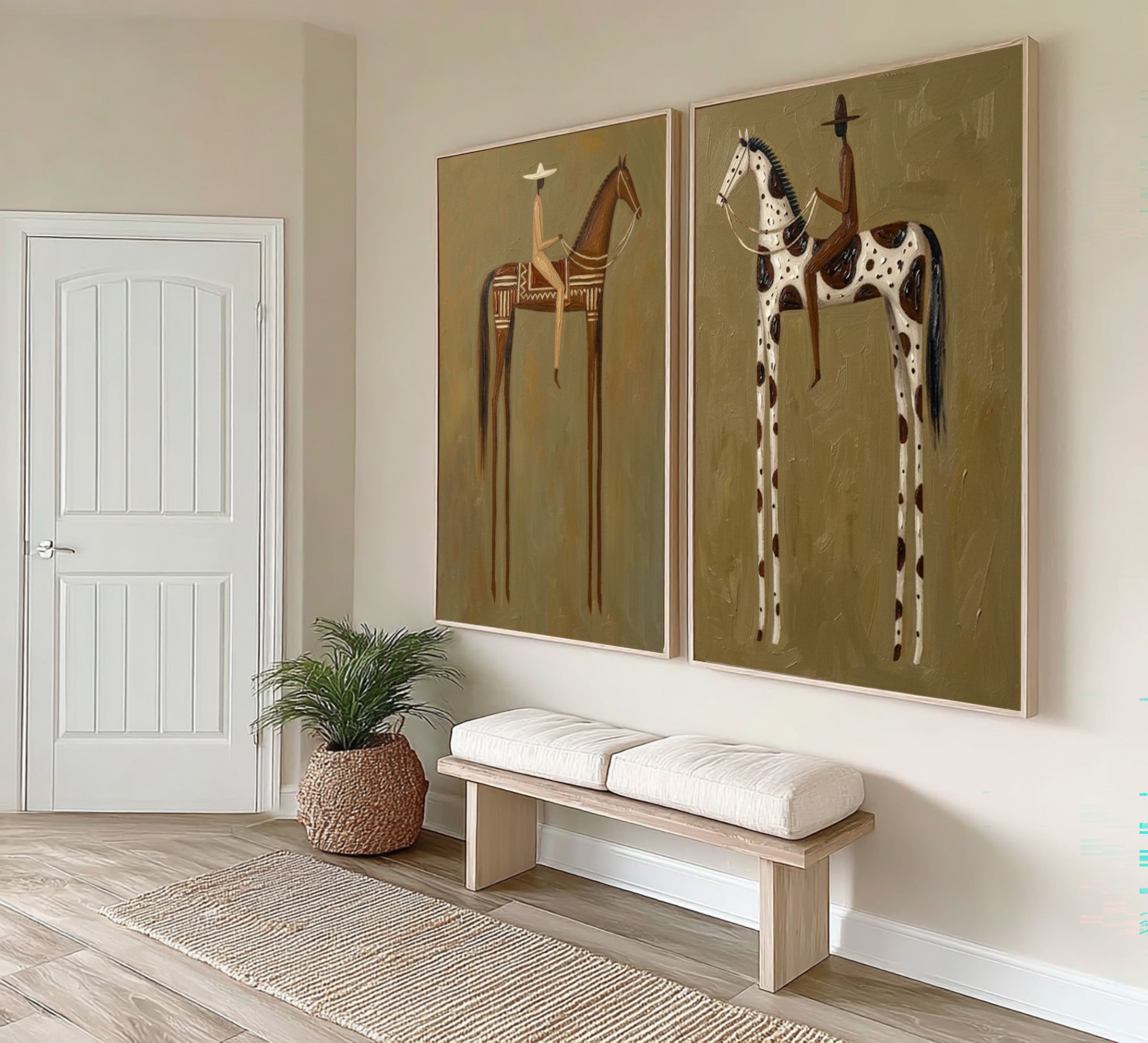 Large Cowboy Horse Wall Art Modern Western Heritage Diptych Canvas