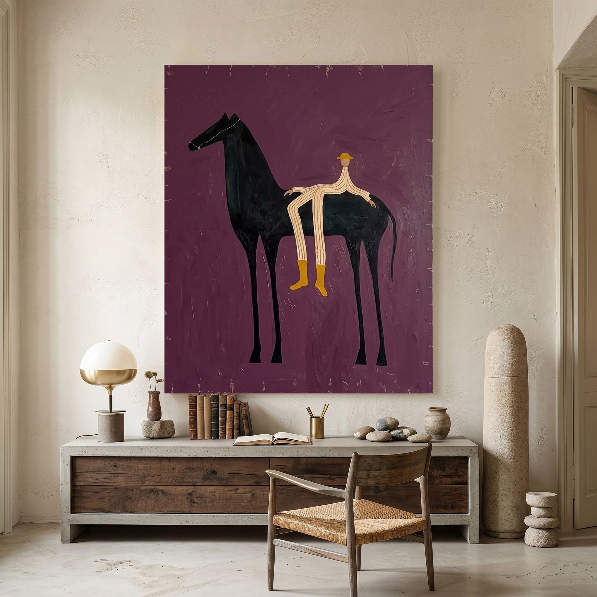 Large Cowboy Wall Art Modern Western Horse Oil Painting Luxury Equestrian Artwork