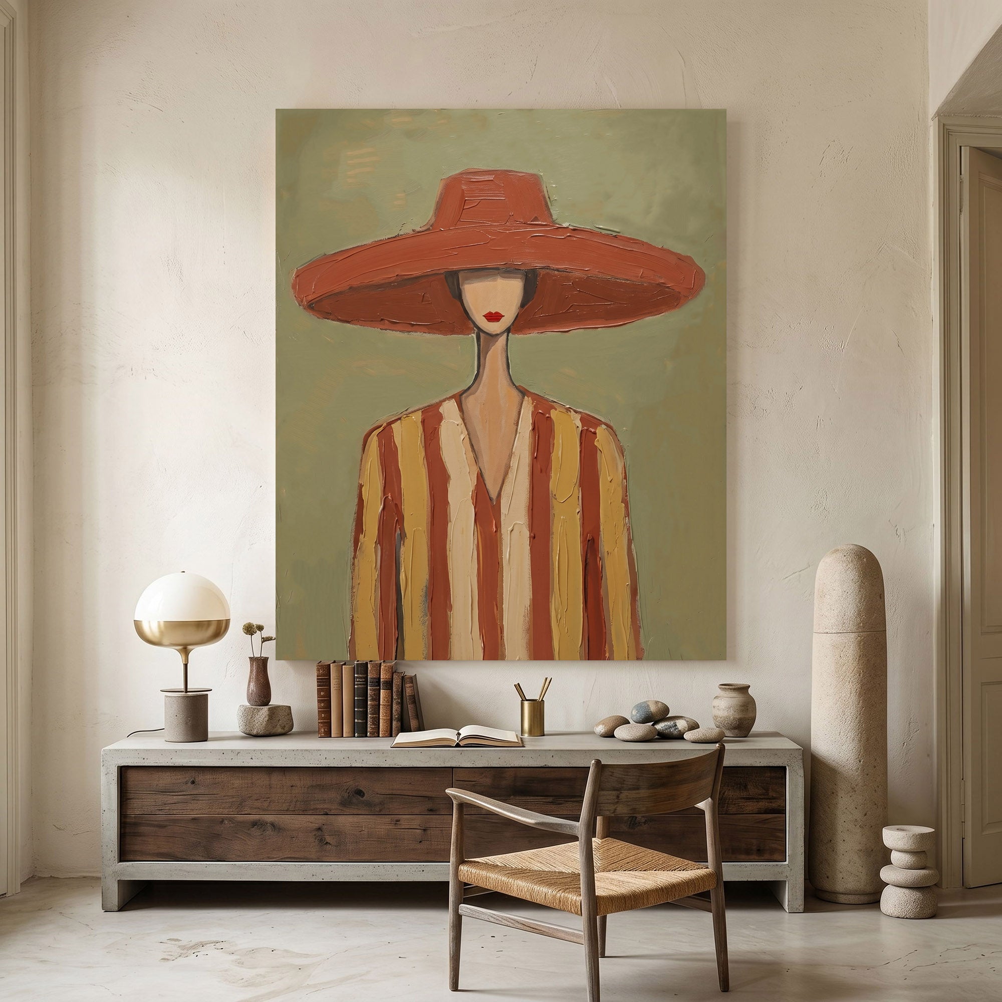 Large Cowgirl Wall Art Vintage Americana Art Western Woman Portrait Oil Painting Cowboy Style Home Decor