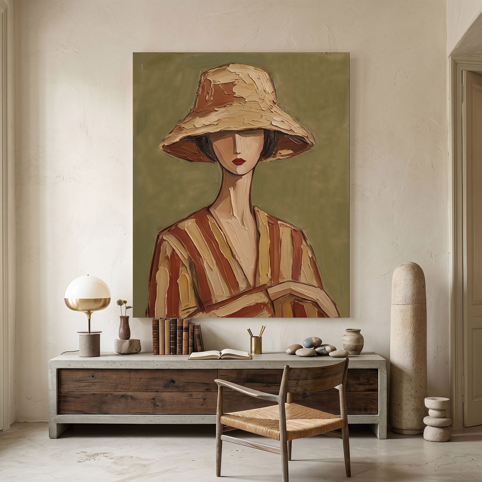 Large Modern Woman Portrait Wall Art Abstract Oil Painting Vintage Americana Art Cowgirl Cowboy Western Fashion Figure Interior Decor