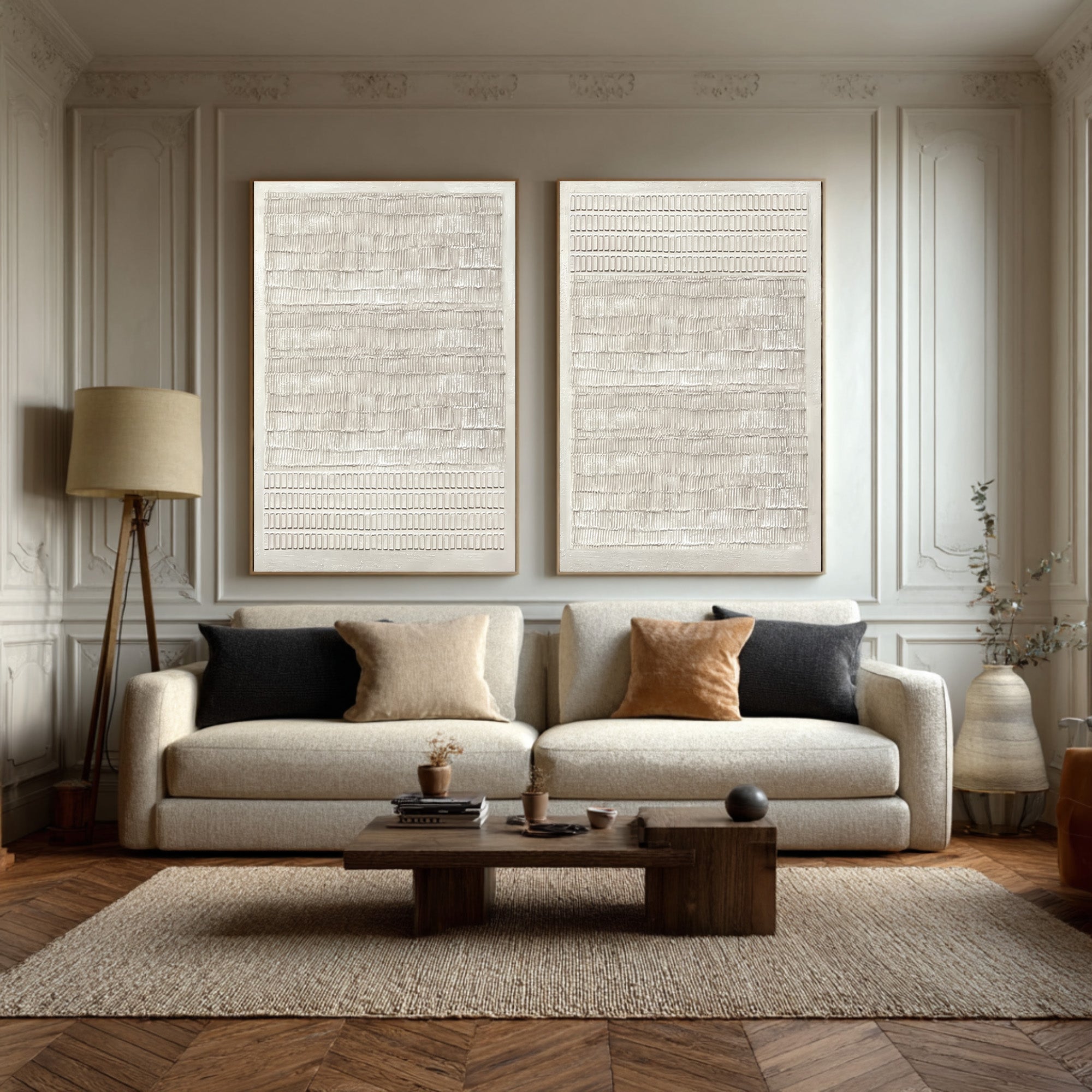 White Textured Art Prints Set for Modern Homes #AG 037