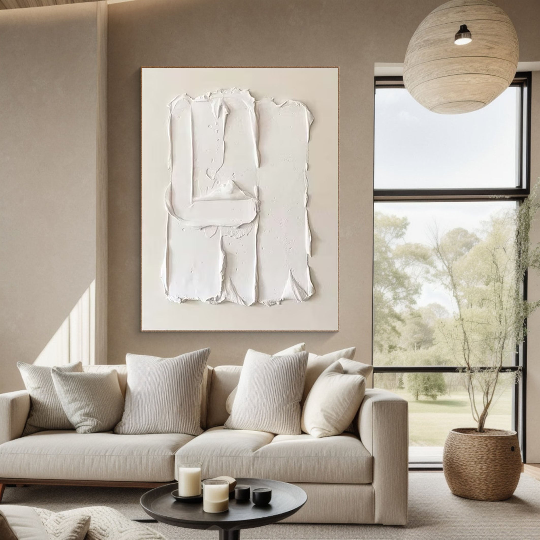 Minimalist White Textured Abstract Canvas Art #MM183