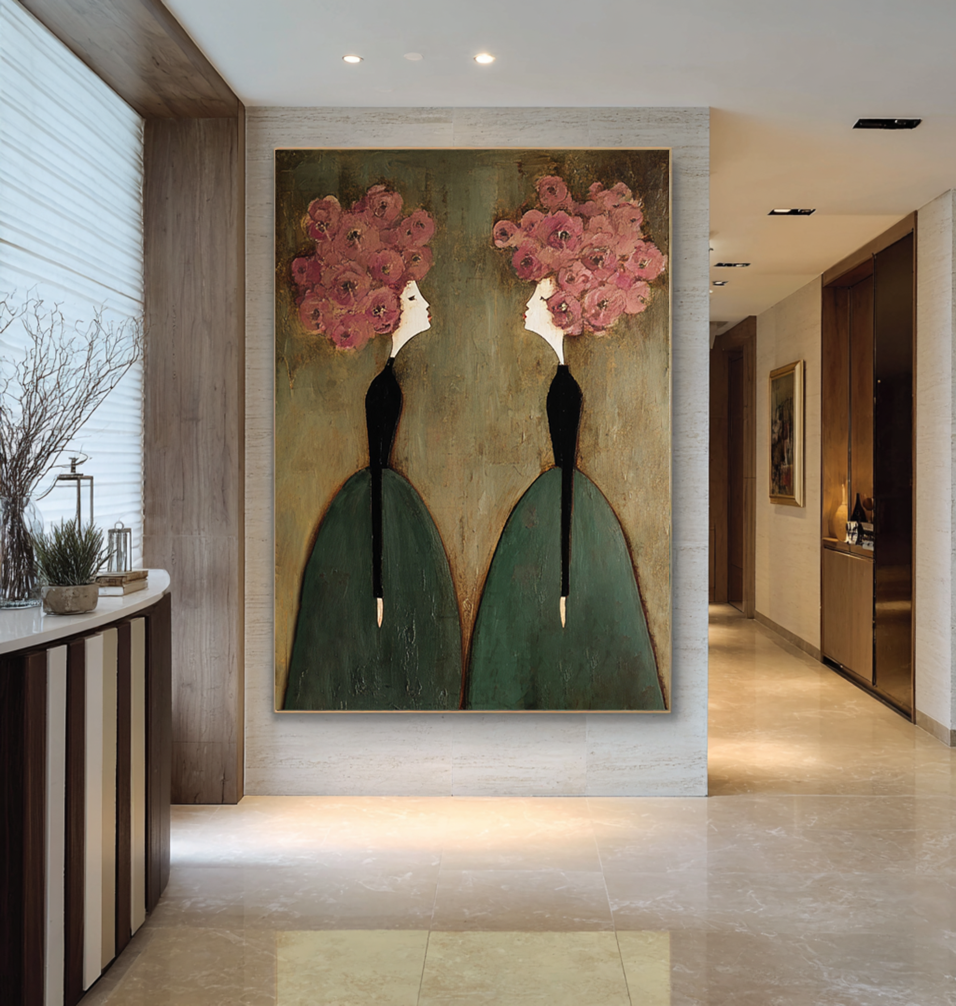 Large Figurative Oil Painting - Pink Floral Wall Art | KelorArt