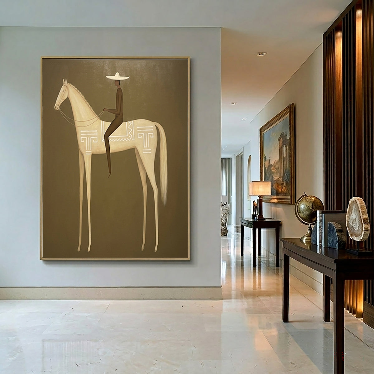 Large Minimalist Americana Horse Rider Wall Art Equestrian Oil Painting Cowboy Cowgirl Inspired Western Artwork Modern Interior Decor