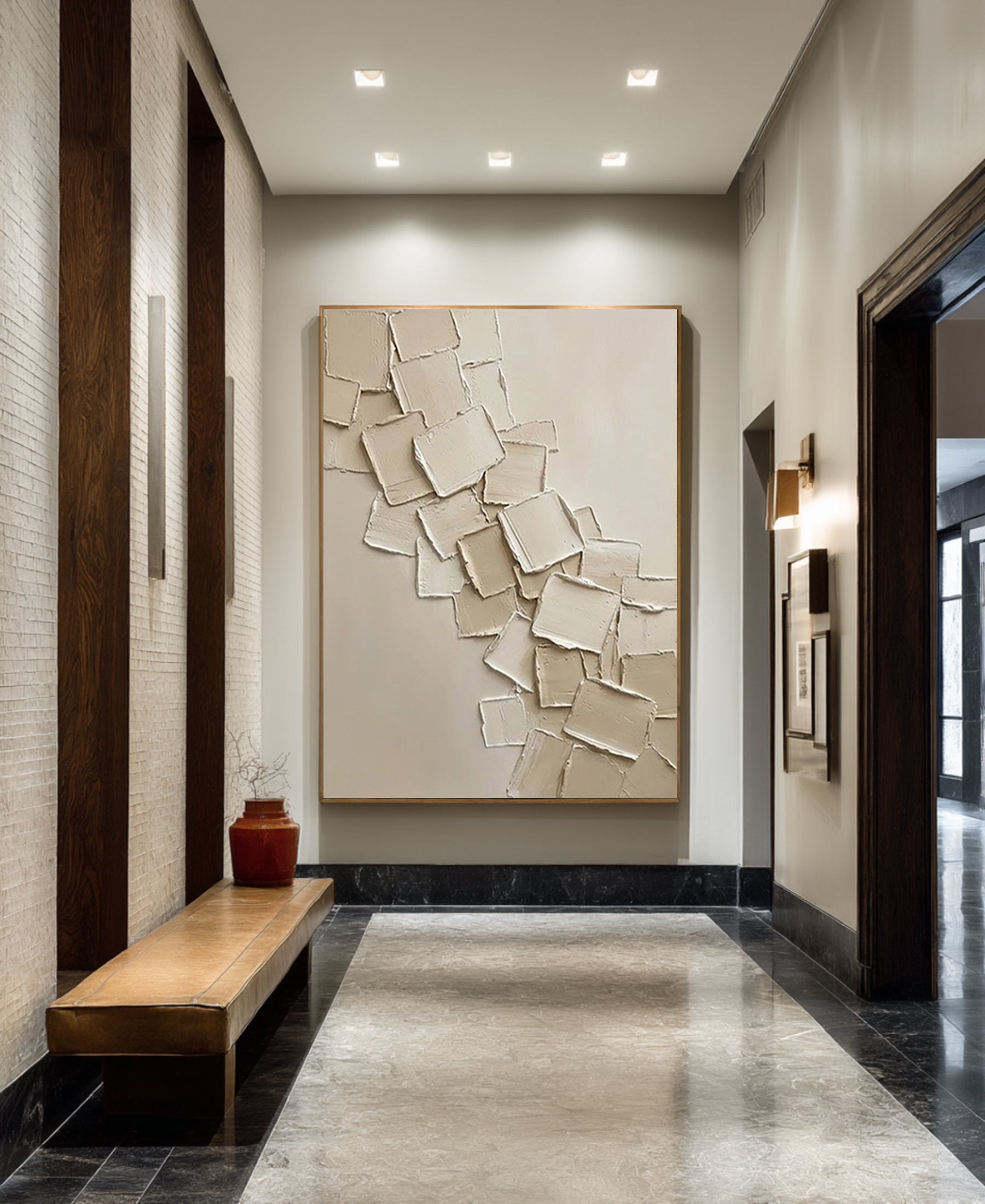 Large Minimalist Neutral Oil Artwork – Hand Painted Beige Texture Wall Decor