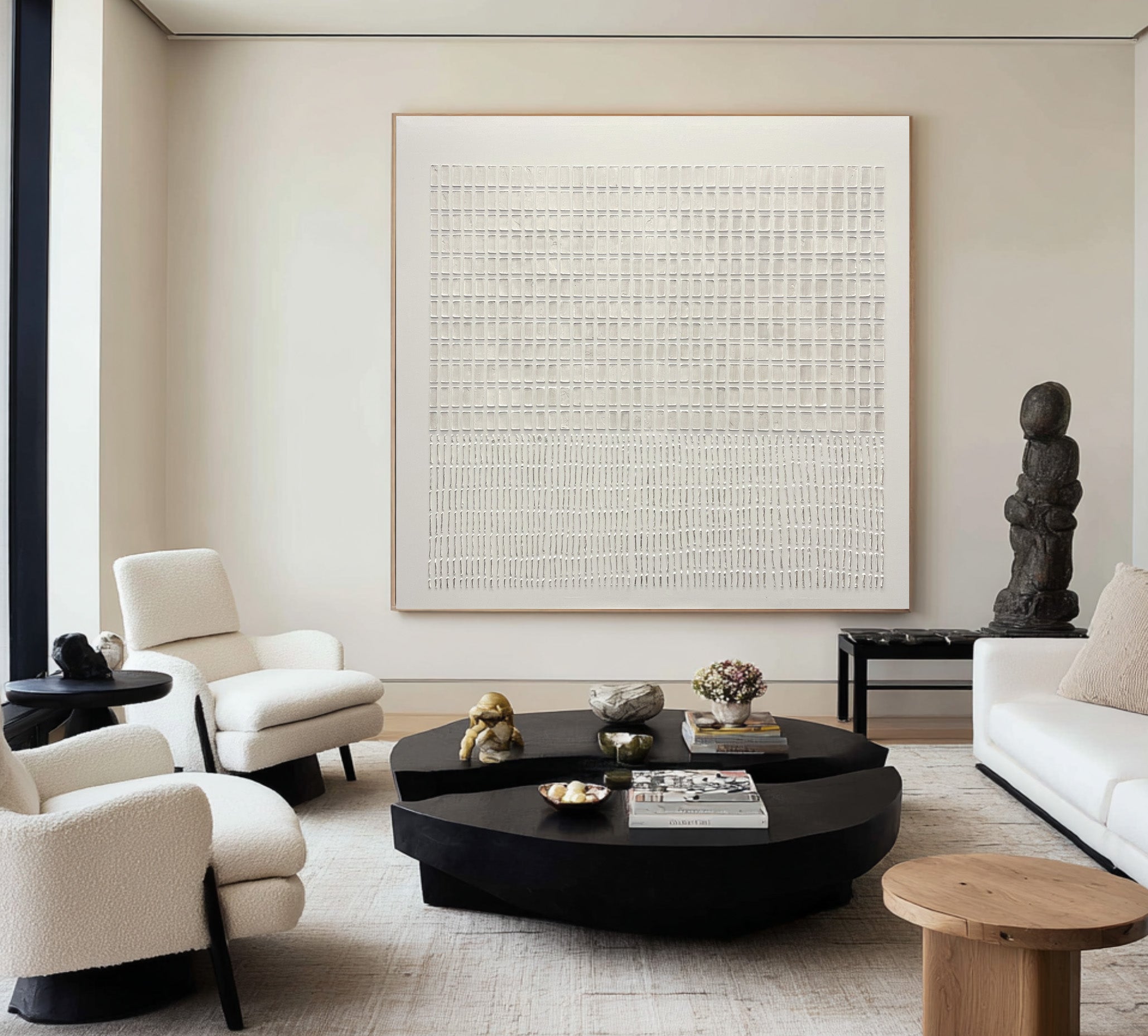 Large Textured White Relief Wall Canvas | KelorArt #CZ 009