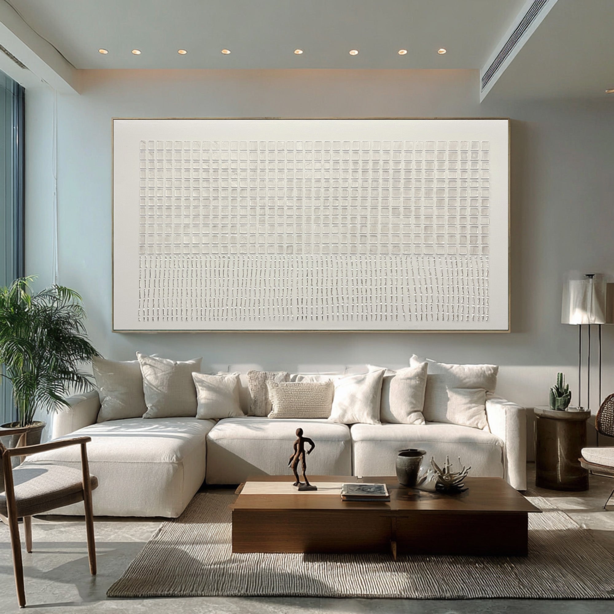 Large White Textured Oil Painting - Modern Living Room Art | KelorArt