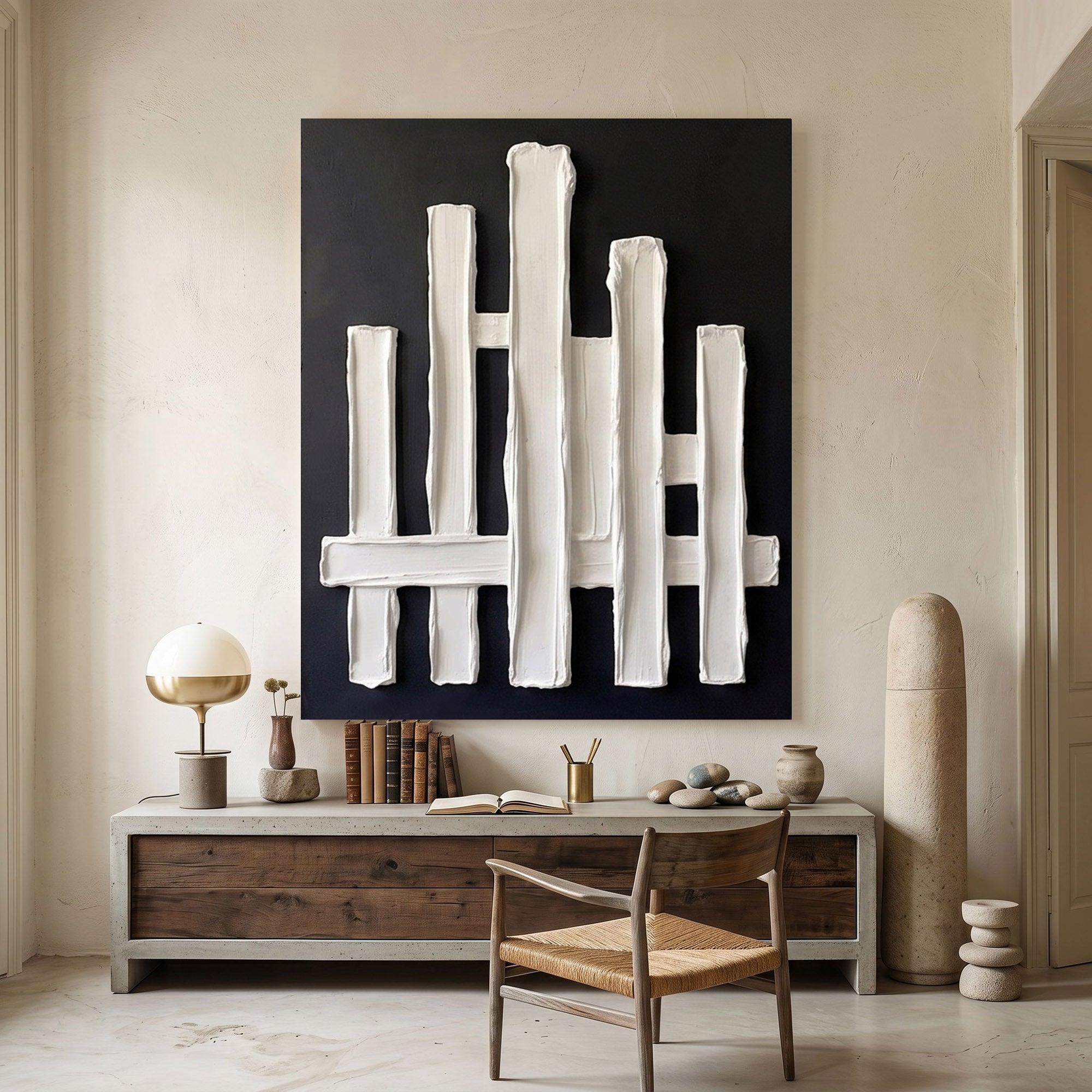 Modern Architectural Abstract Wall Art Textured Plaster 3D Relief Painting Luxury Minimalist Decor
