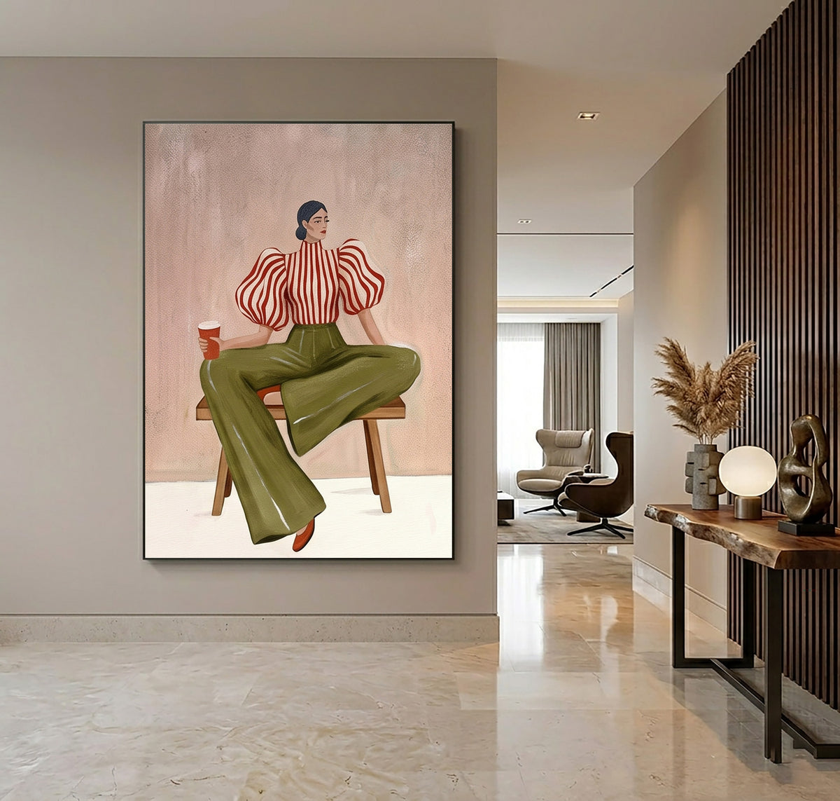 She Sits in Her Own Rhythm Contemporary Female Figure Fashion Painting Wall Art
