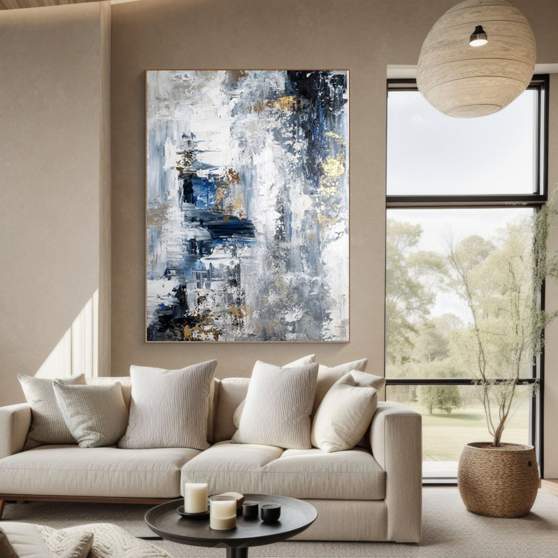 Blue & White Abstract Painting for Contemporary Walls #AB062