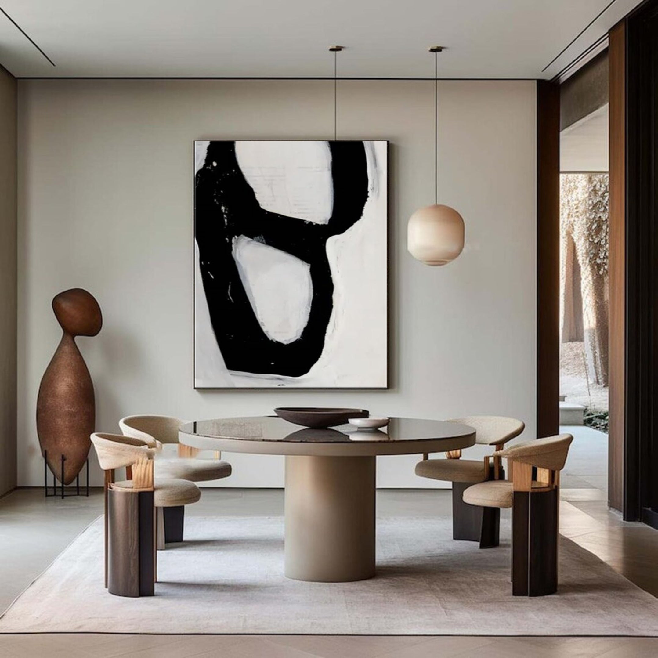 لوحة فنية بسيطة باللونين الأبيض والأسود لمنزل عصري #MM006