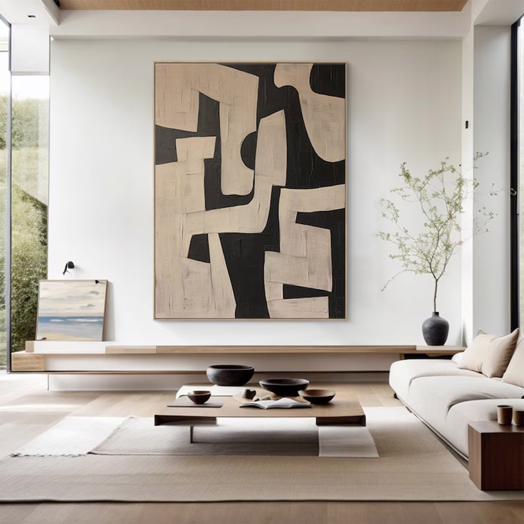 Abstract Large Black and Beige Painting | KelorArt #AG 105