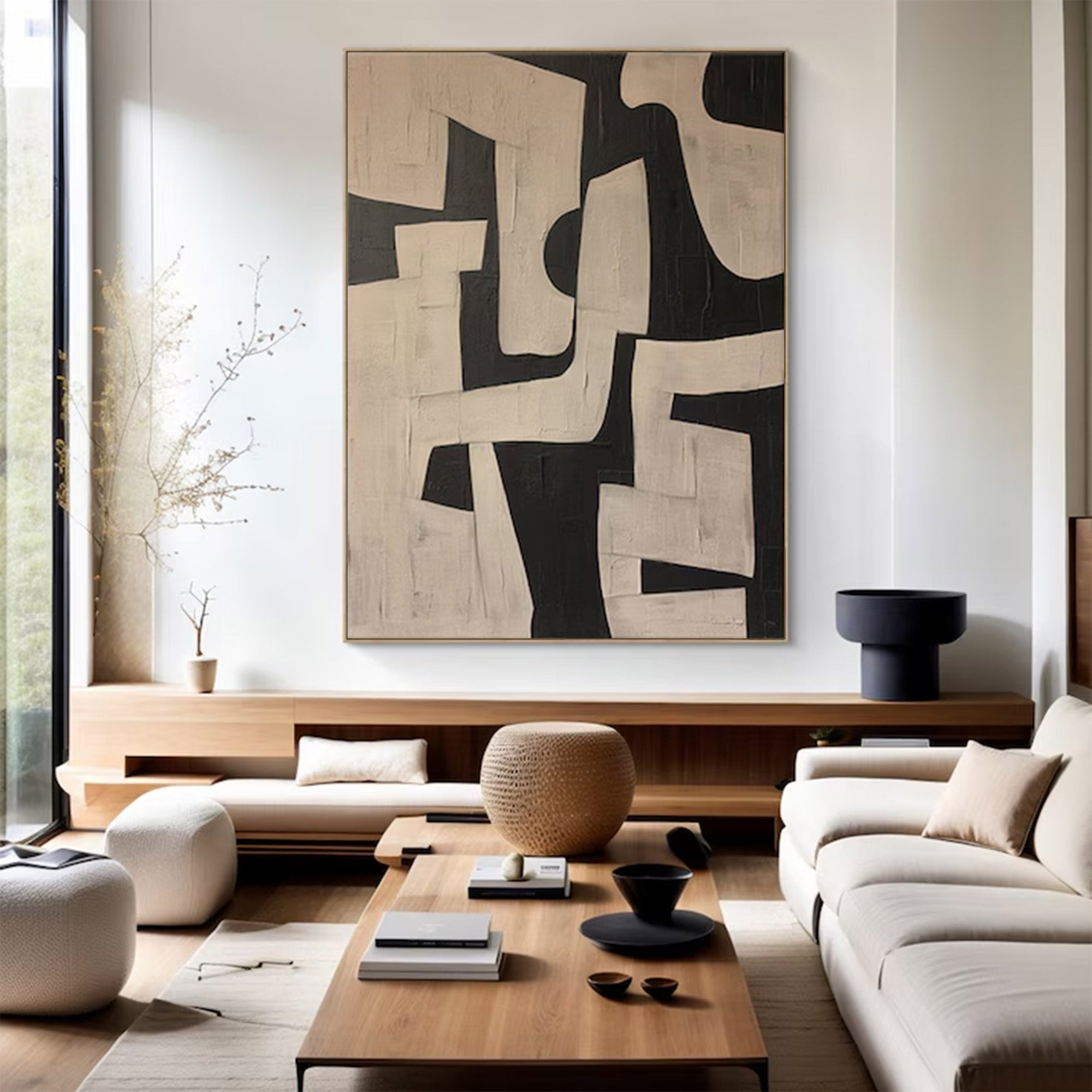 Abstract Large Black and Beige Painting | KelorArt #AG 105