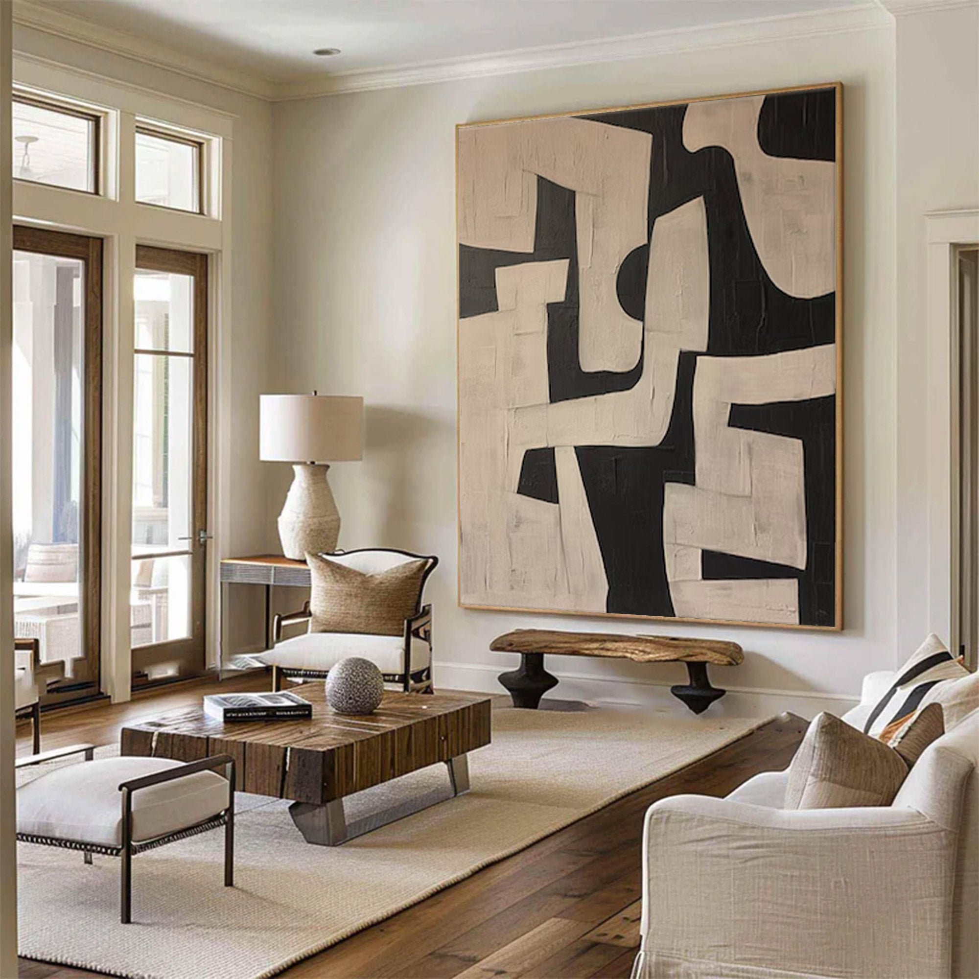 Abstract Large Black and Beige Painting | KelorArt #AG 105