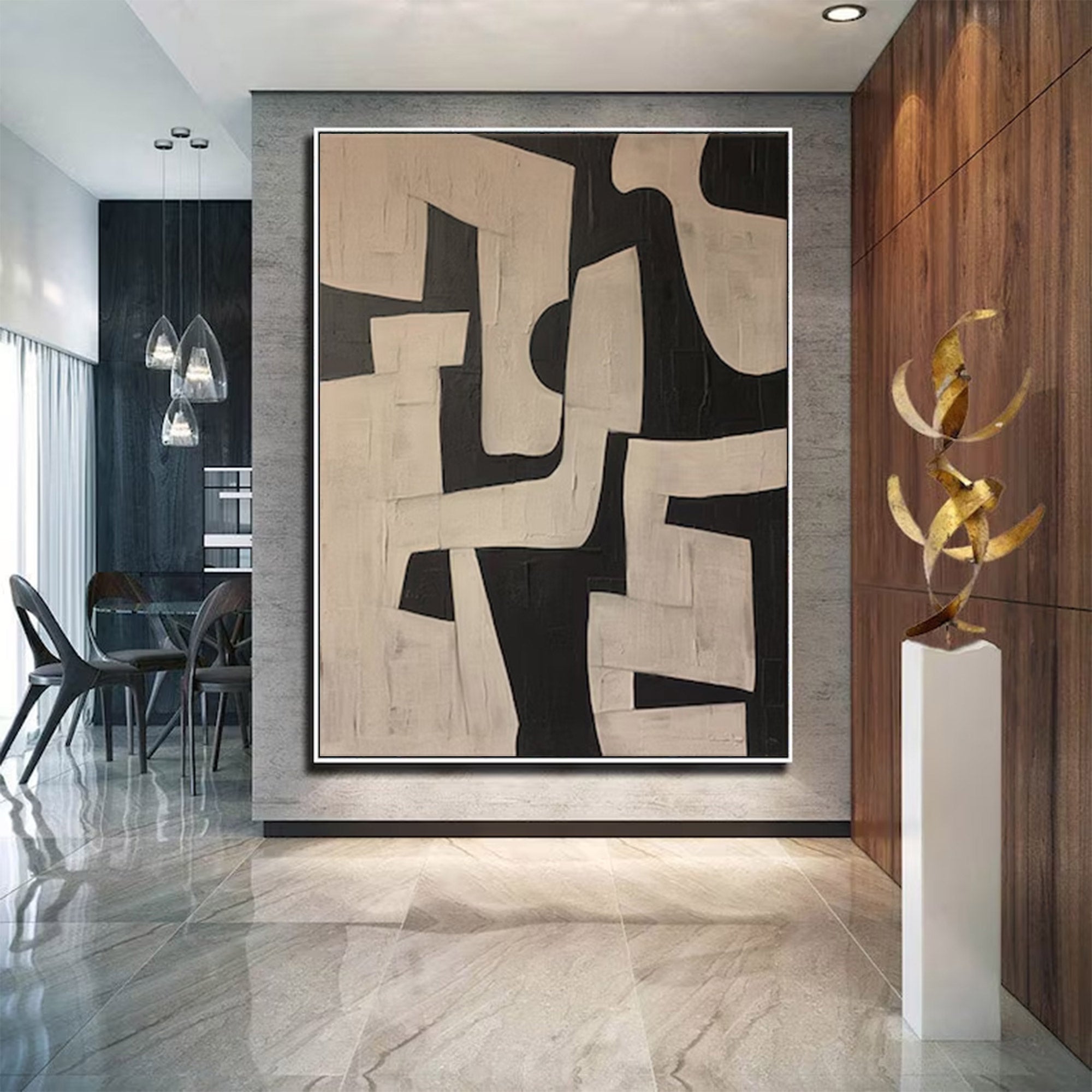 Abstract Large Black and Beige Painting | KelorArt #AG 105
