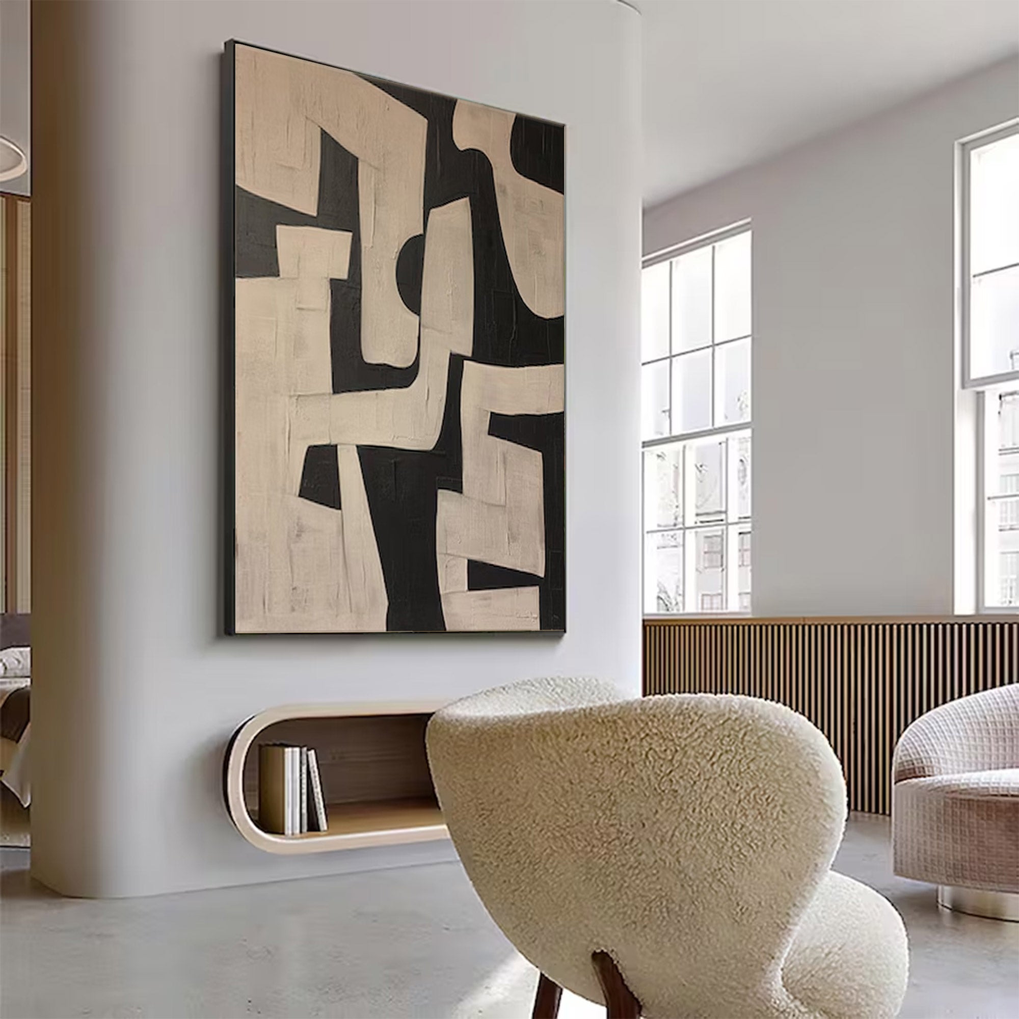 Abstract Large Black and Beige Painting | KelorArt #AG 105