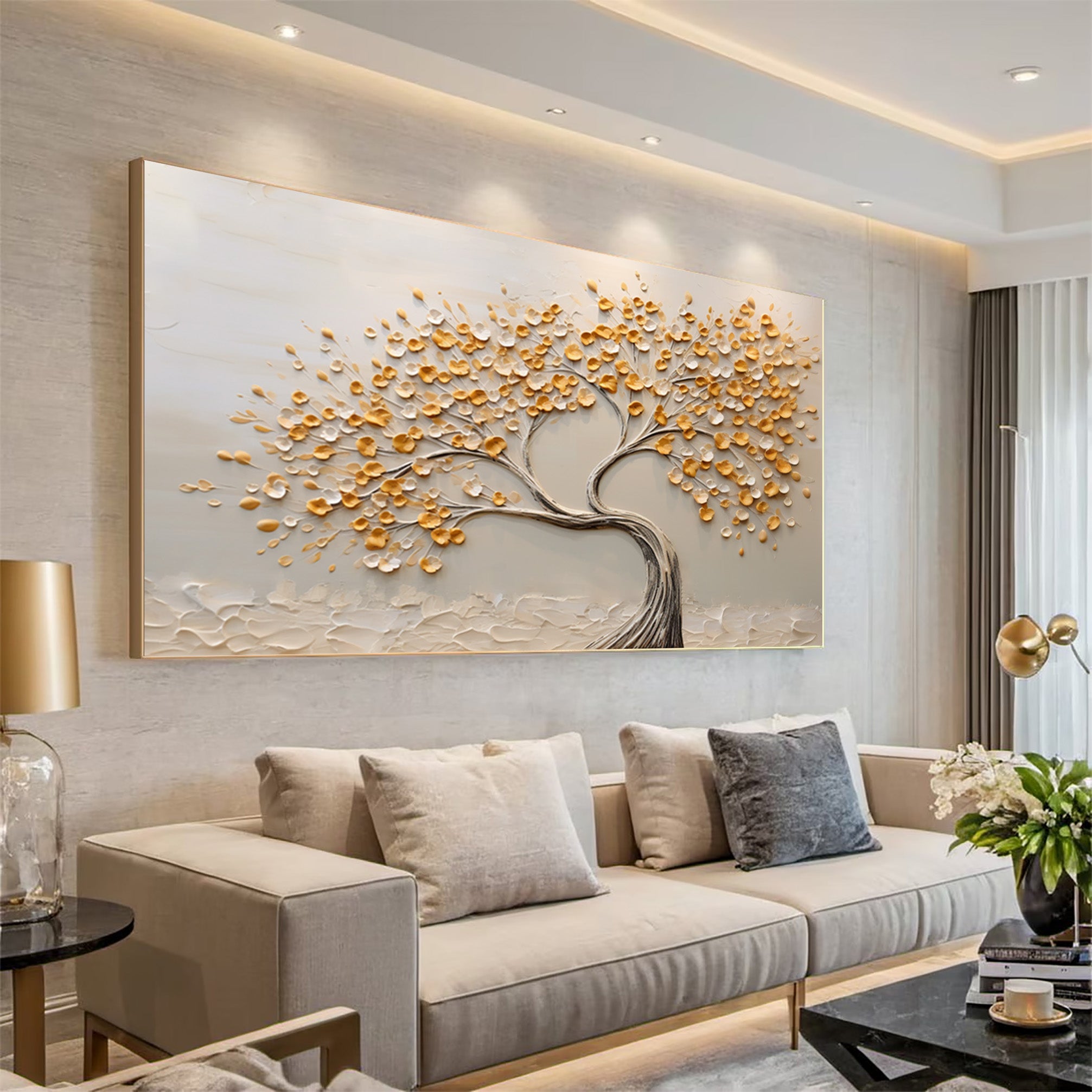 Dimensional Tree Painting Golden Leaves Modern Gallery #AG 093