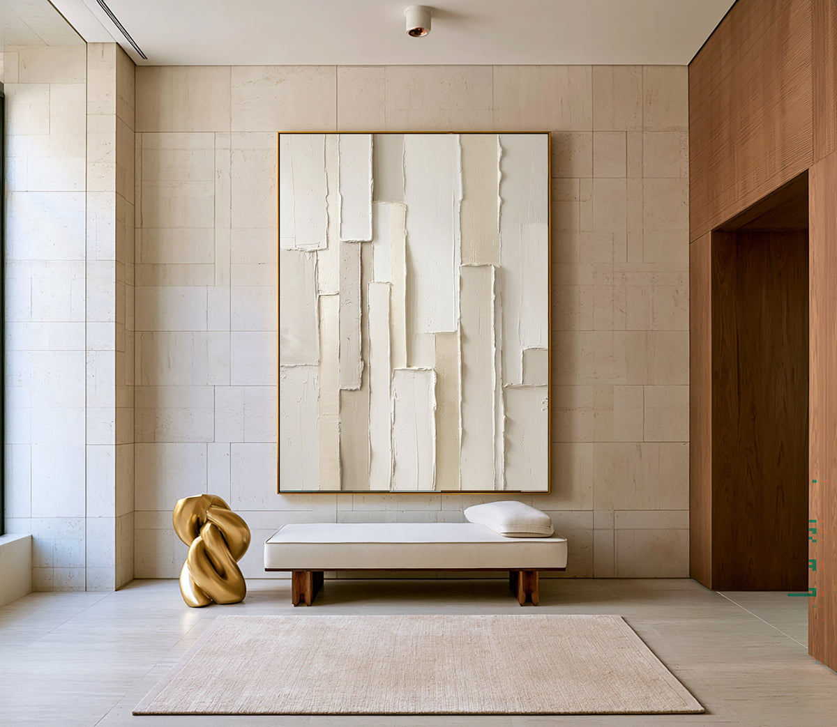 Large White Sculptural Relief Wall Art 3D Textured Abstract Oil Painting Layered Geometric Blocks Neutral Minimalist Luxury Home Decor