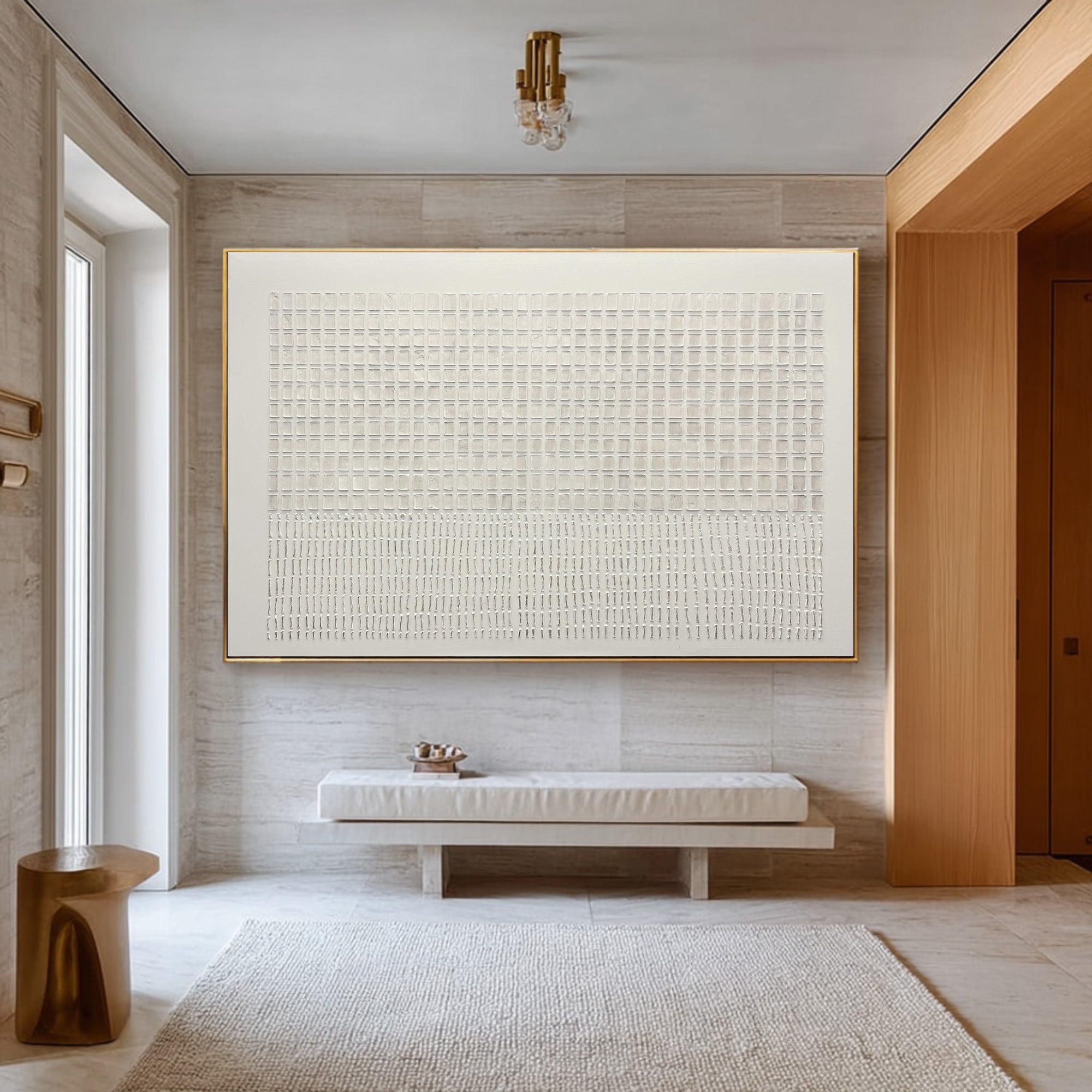 Large White Textured Oil Painting - Modern Living Room Art | KelorArt